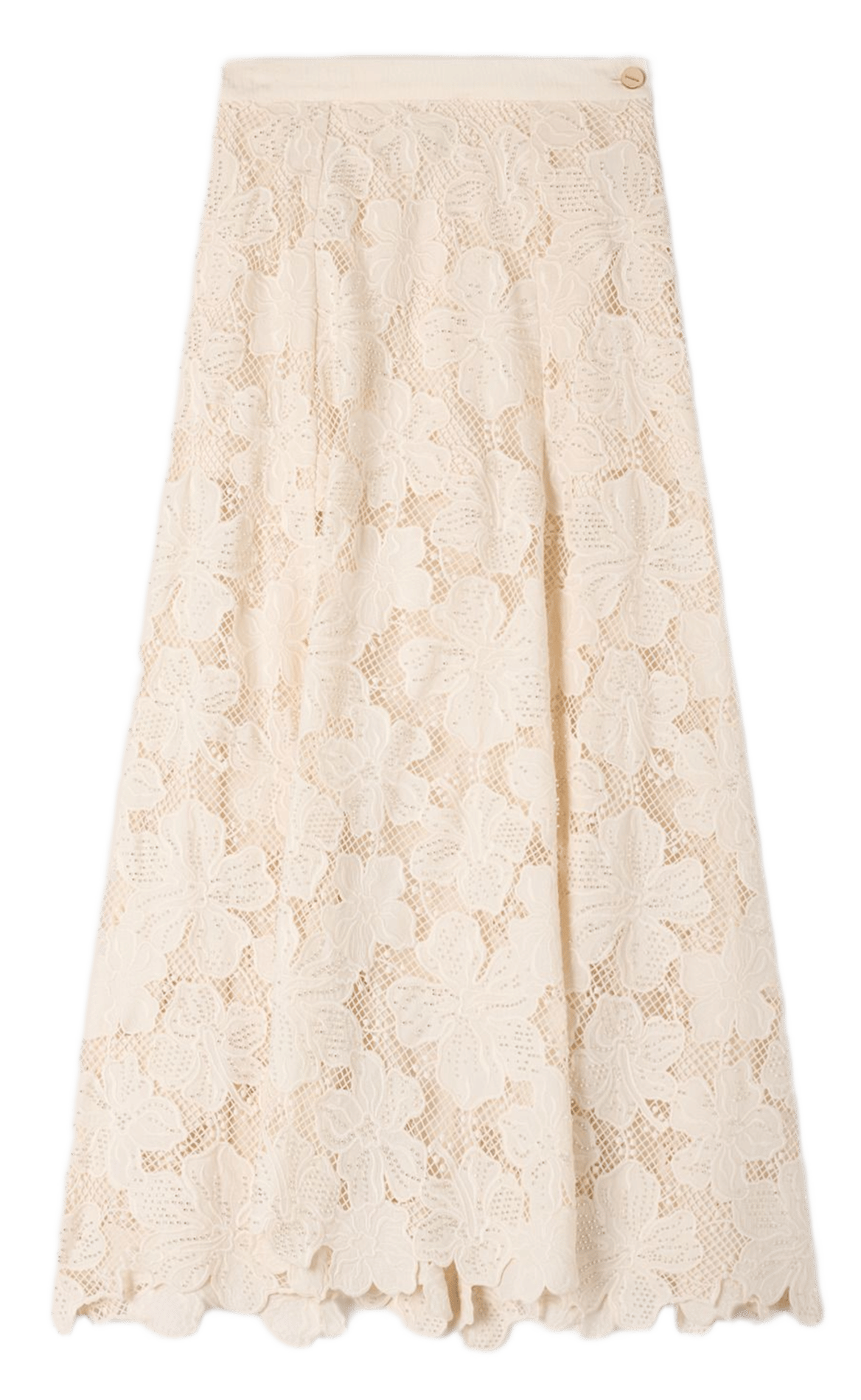 Jupe longue évasée en guipure SANDRO Beige