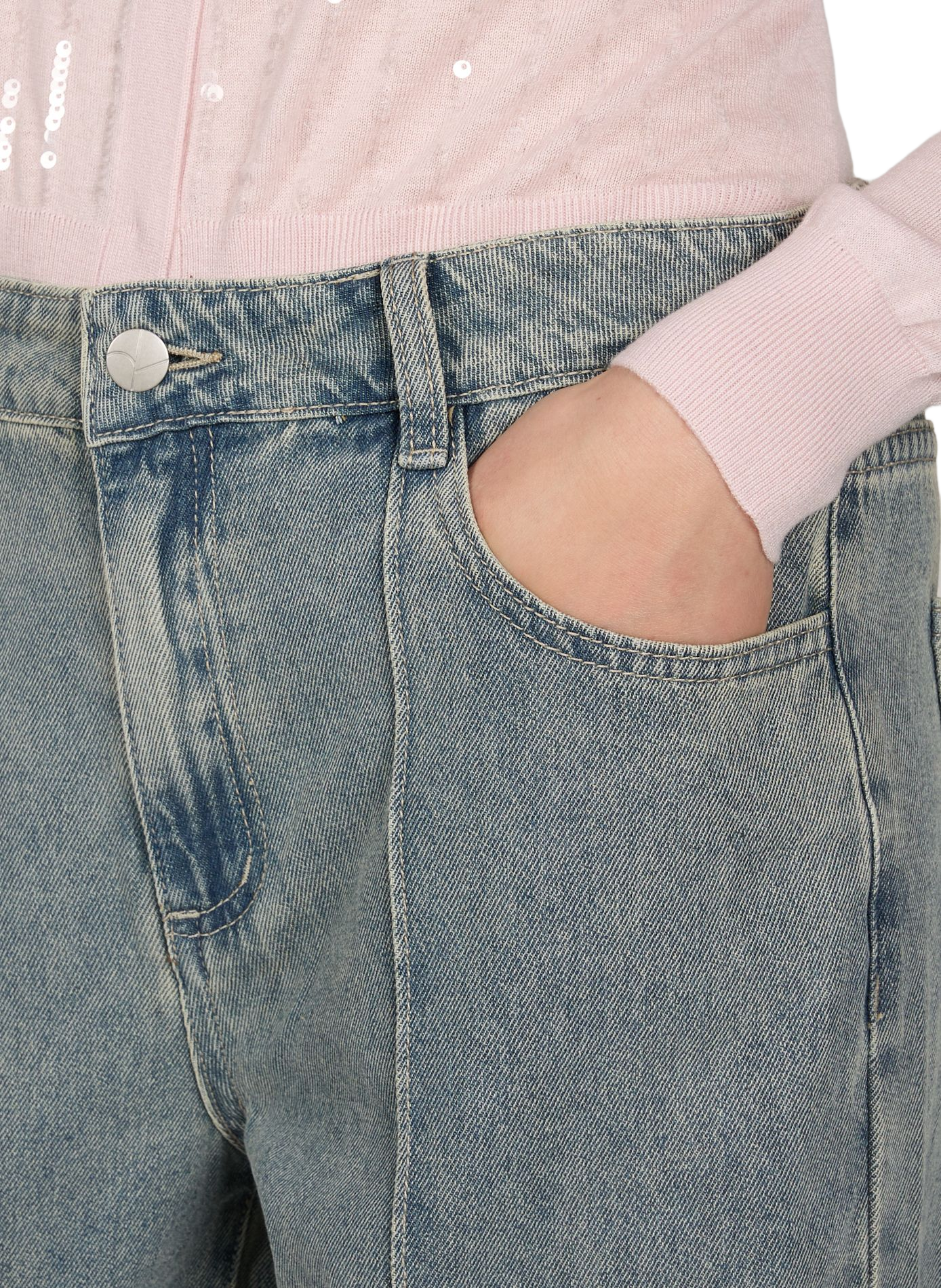 Straight leg cotton jeans with cuffs ROUGE EDIT Blue