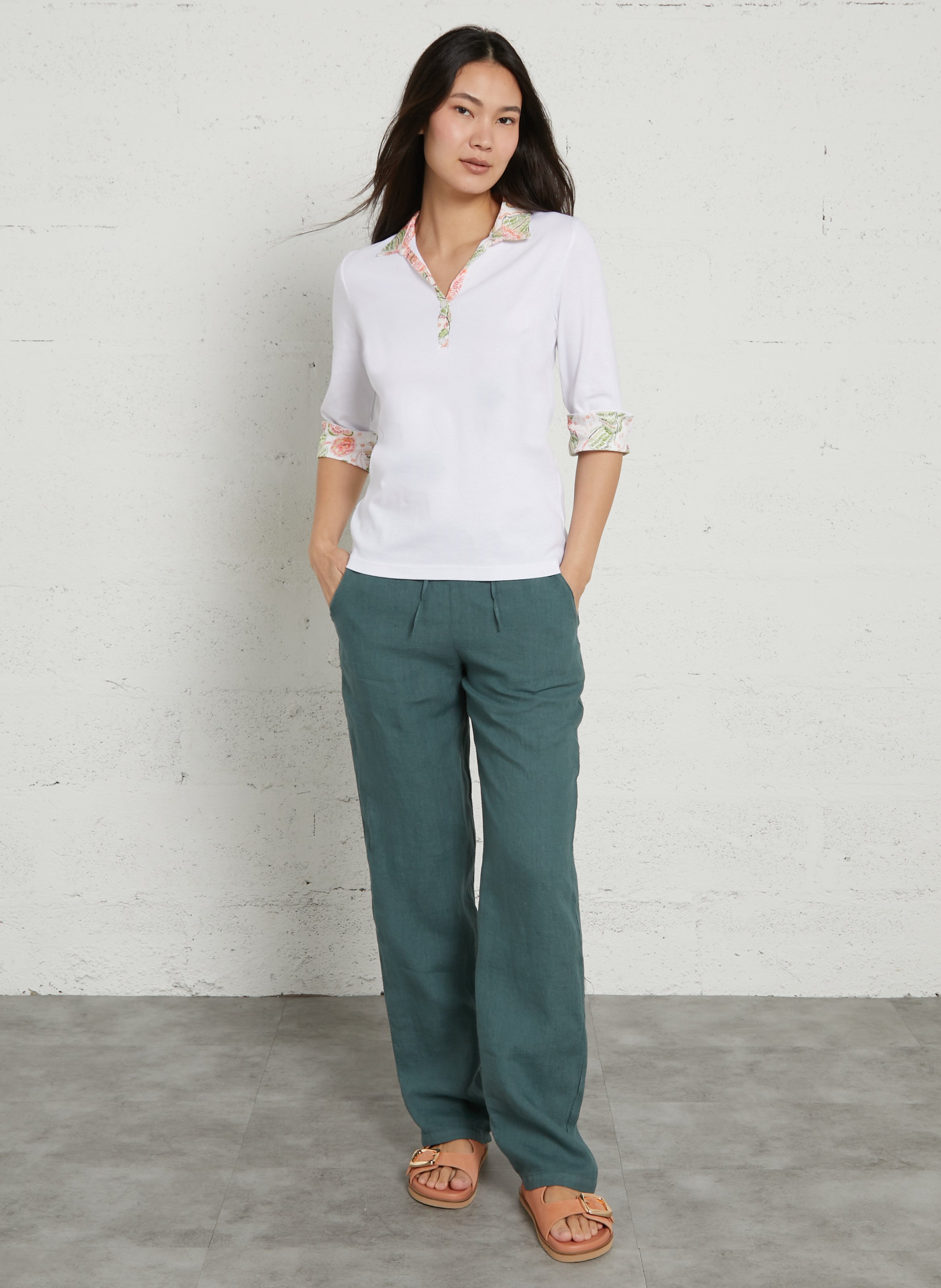 Pantalon droit en lin ARMOR-LUX Vert