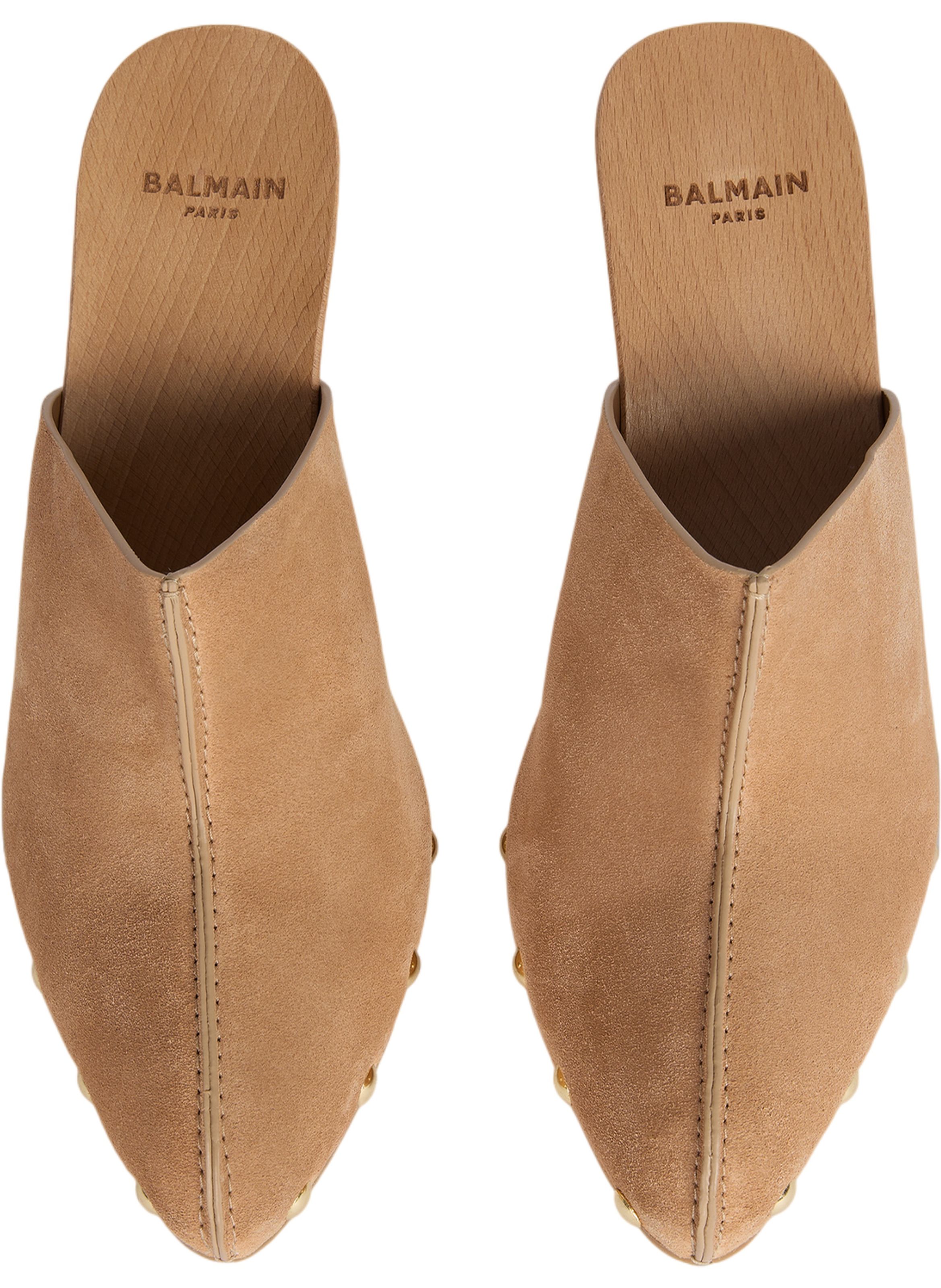 Sabots wedge en bois et cuir suédé BALMAIN Beige