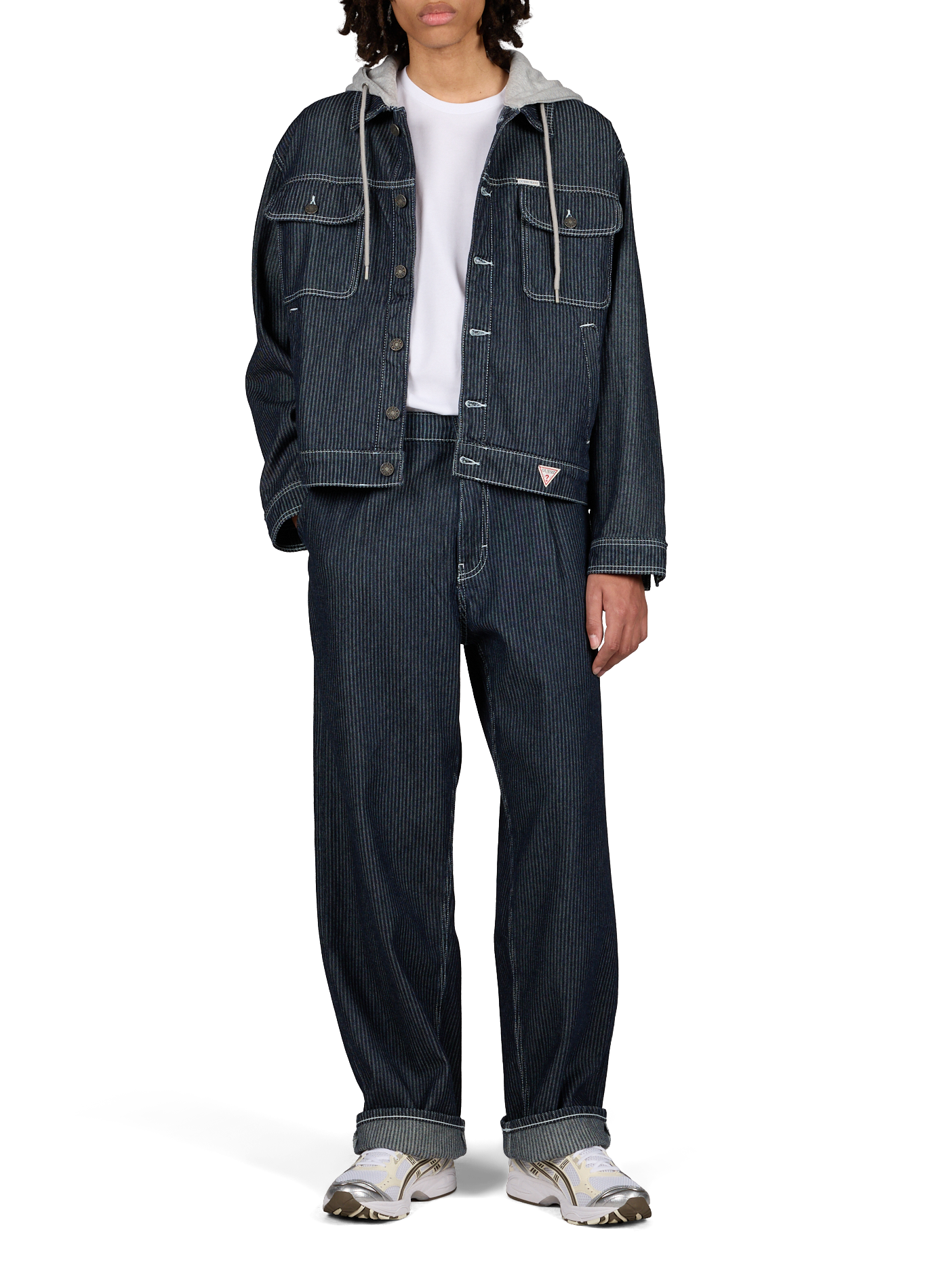 Veste à rayures avec capuche contrastante en coton GUESS Bleu