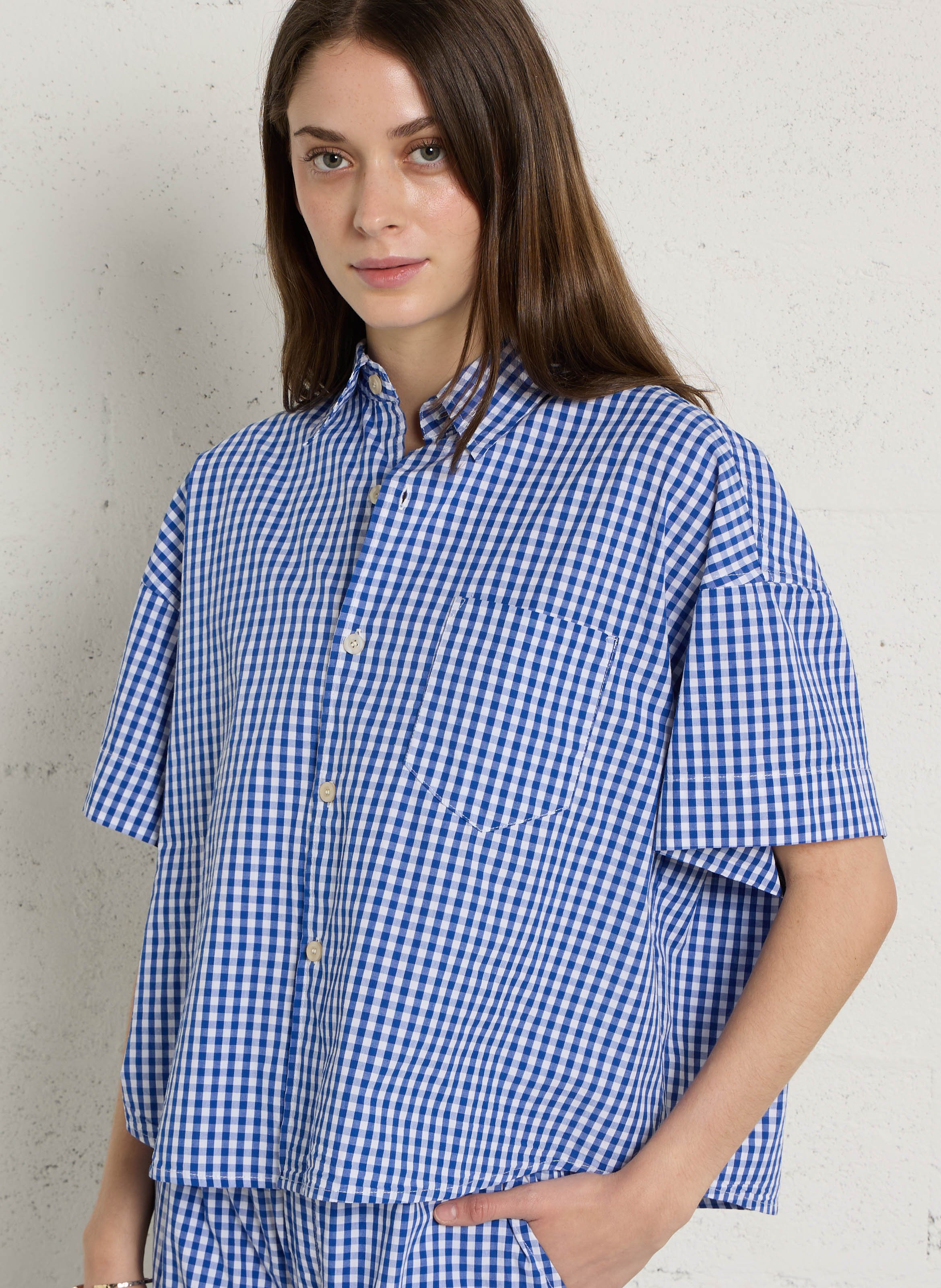Chemise courte ample à carreaux ekirow AMERICAN VINTAGE Bleu