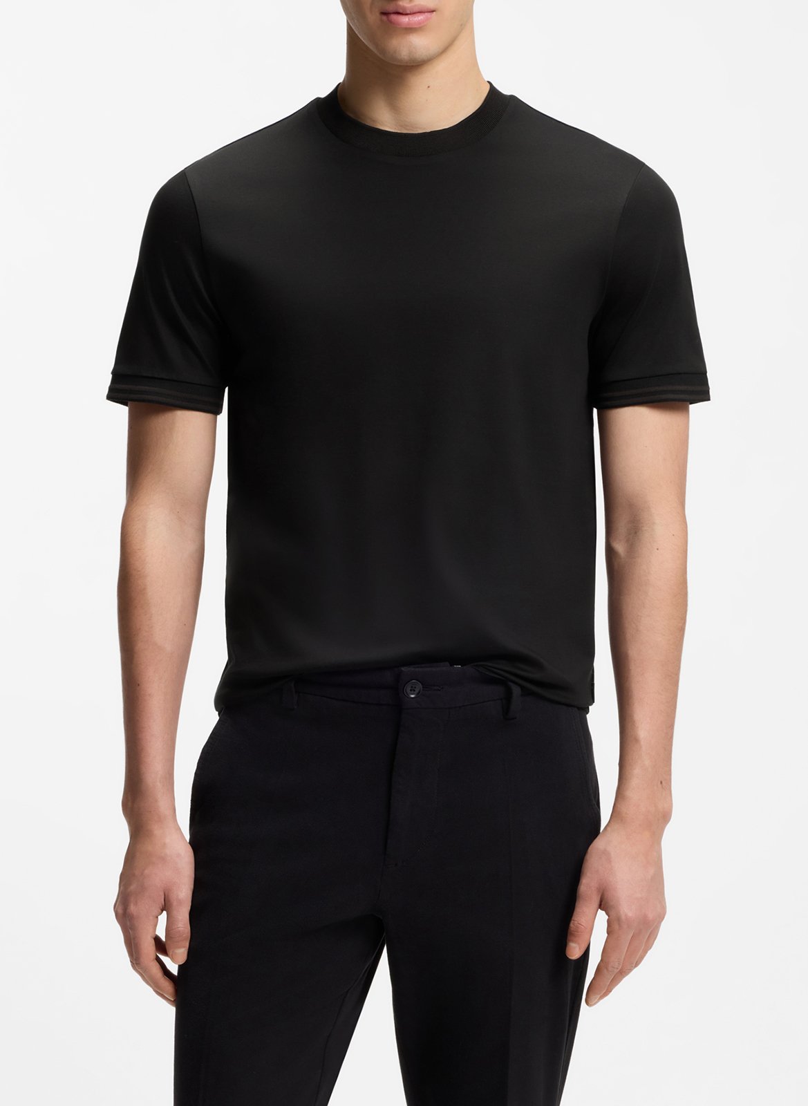 Tee-shirt droit col rond en coton BOSS Noir