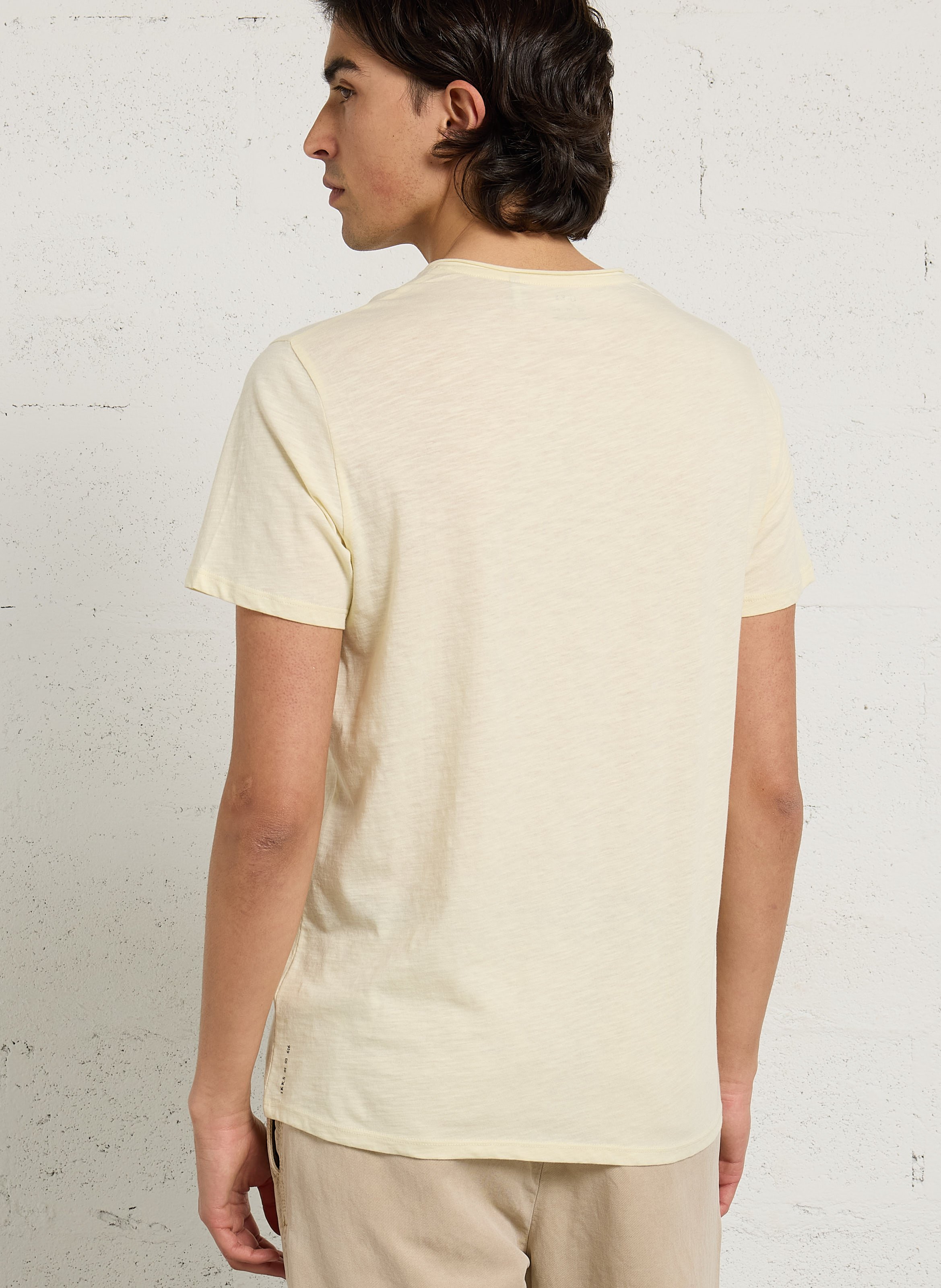 Tee-shirt droit col v en coton IKKS Jaune