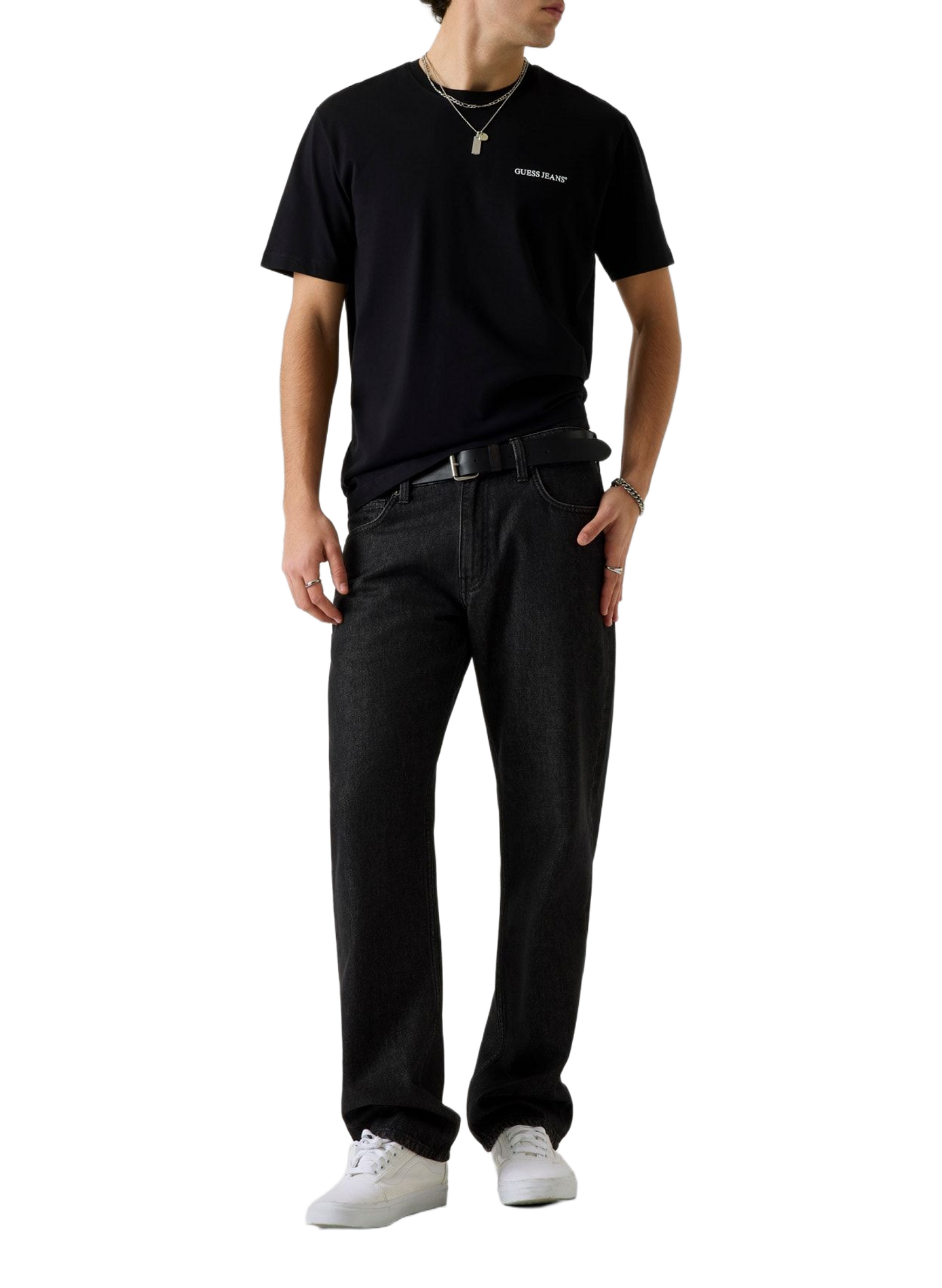 Kurzarm-Baumwollpullover GUESS Schwarz