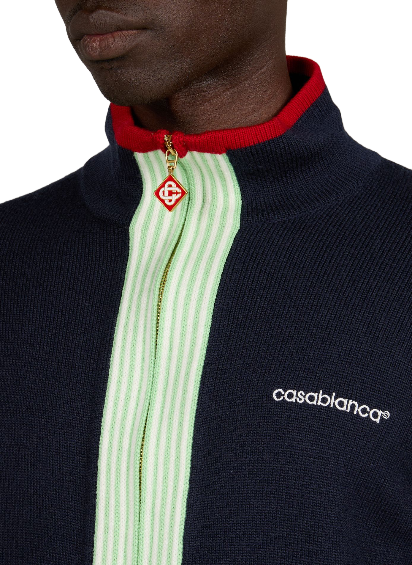 Zip-up high-neck merino wool vest CASABLANCA PARIS Blue