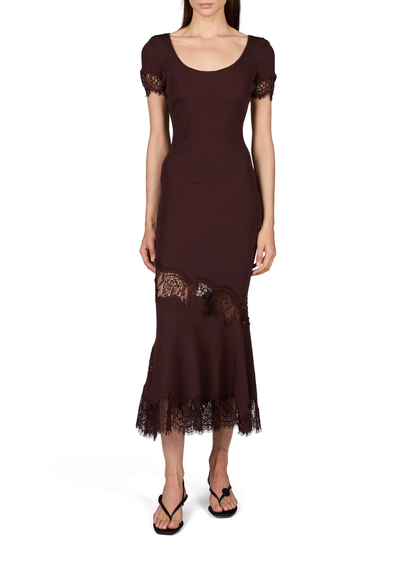 Fitted lace midi dress SELF PORTRAIT Brown