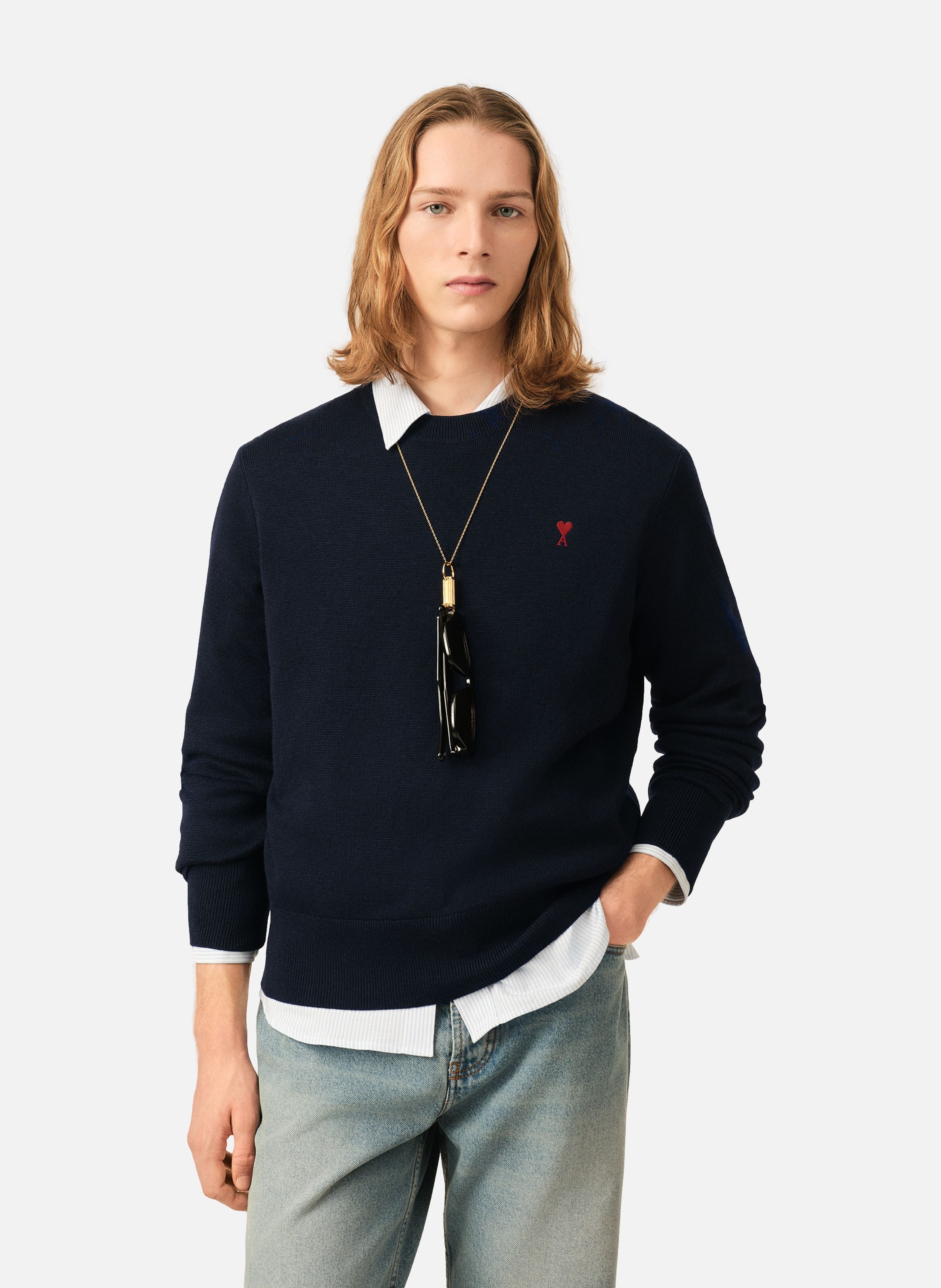 Pull col rond ami de coeur en laine AMI PARIS Bleu