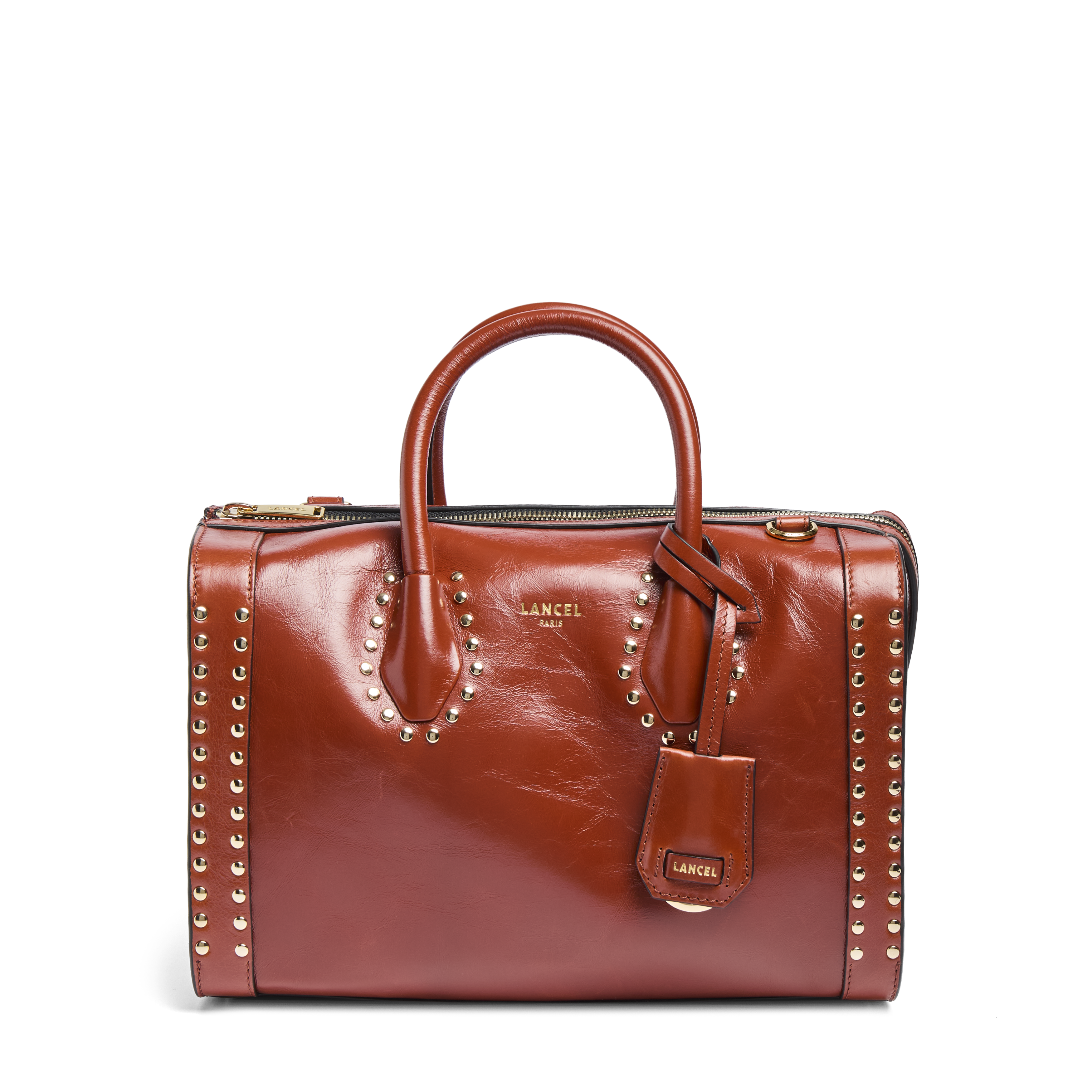 Bowlingtas m - chique, vintage kalfsleer met studs LANCEL Rood