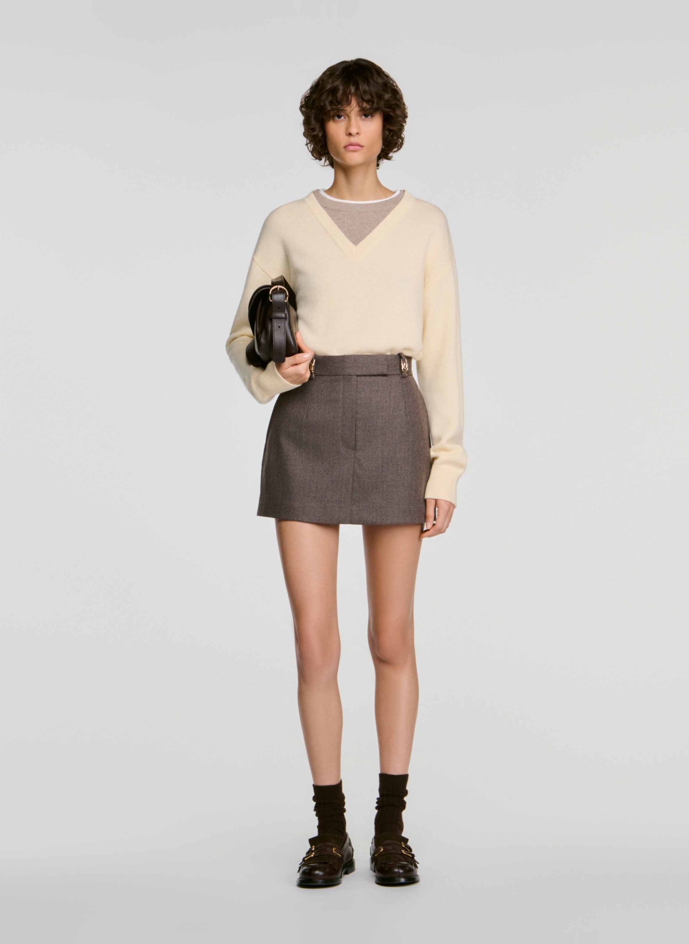 Jupe-short droite en laine SANDRO Beige