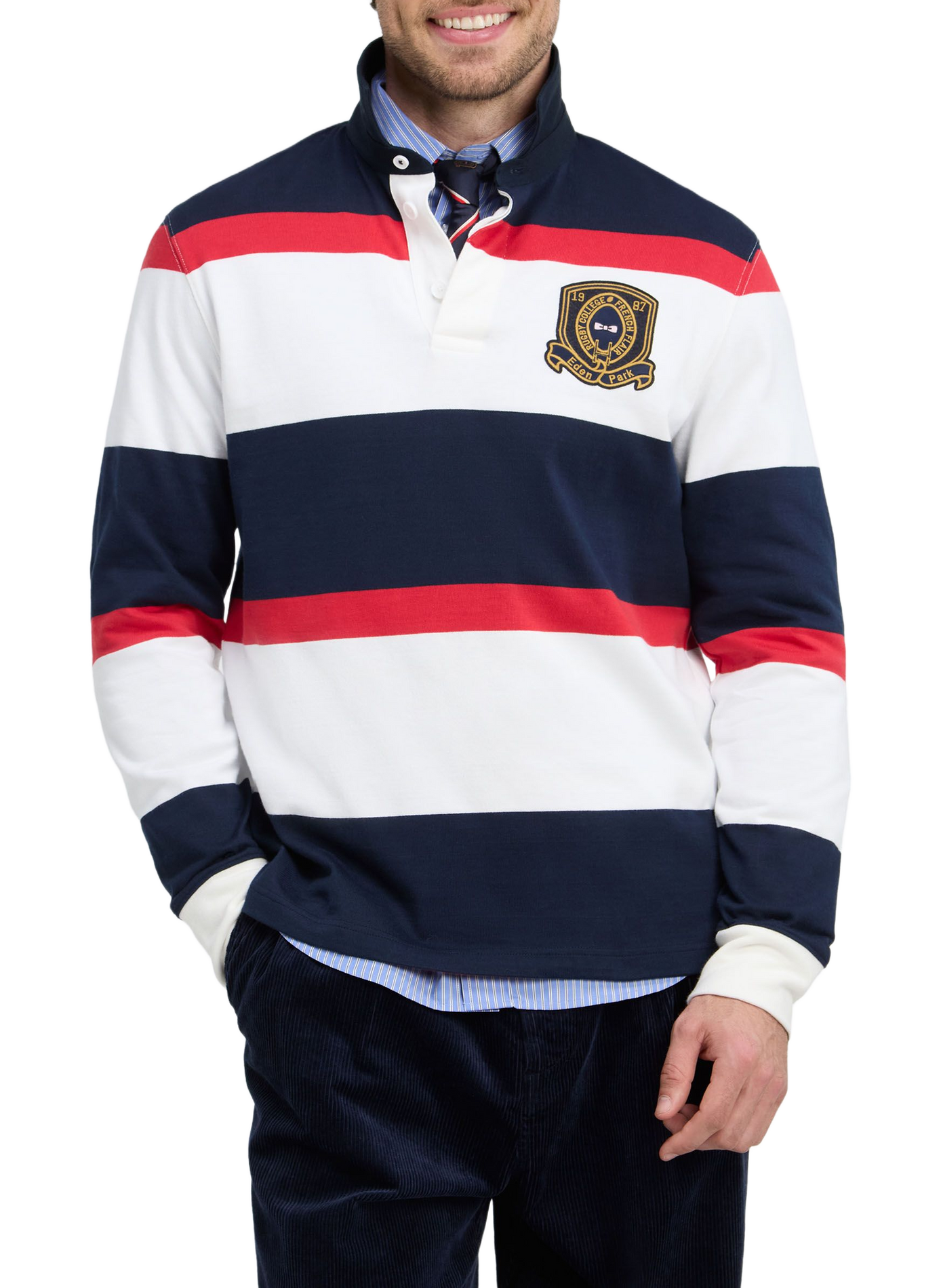Gerader gestreifter Baumwoll-Poloshirt EDEN PARK Blau