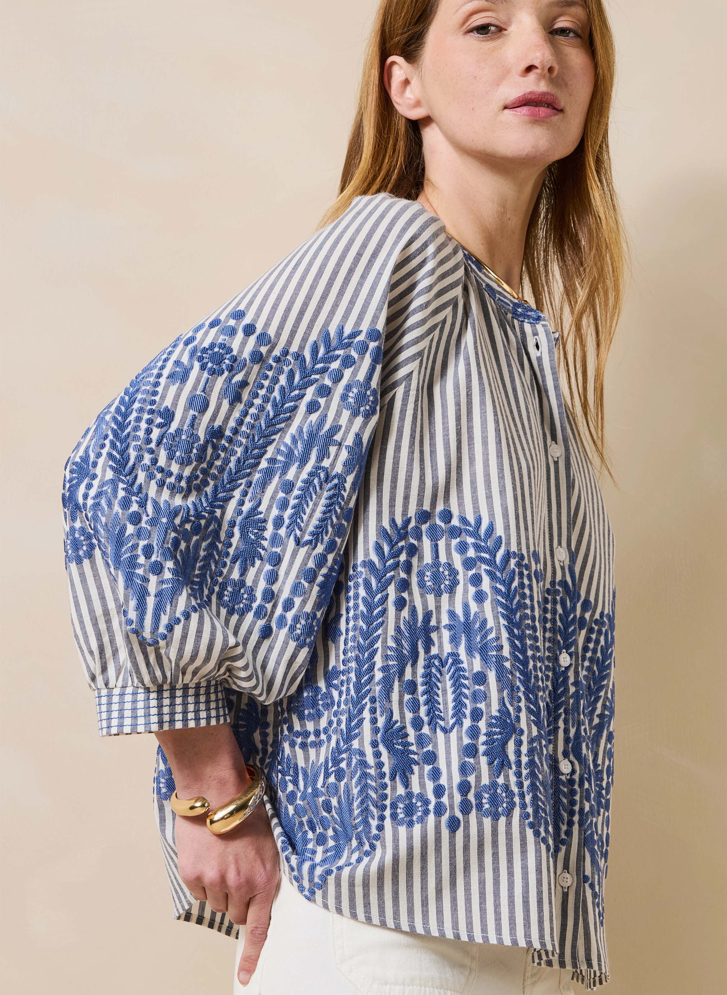 Gestreepte blouse met ronde hals LA FEE MARABOUTEE Blauw