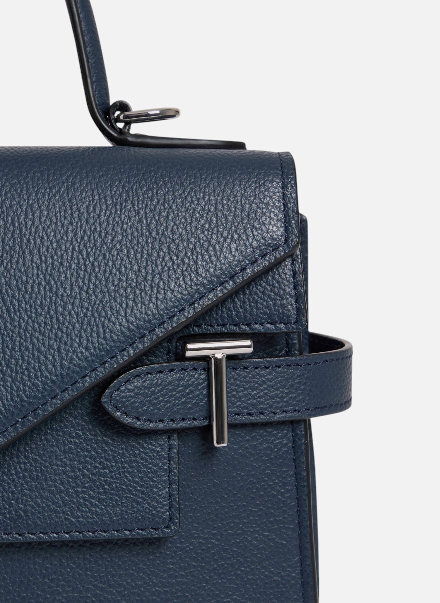 Sac à main double rabat moyen modèle emilie en cuir grainé LE TANNEUR Bleu