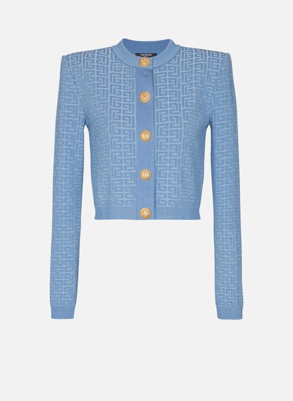 Cardigan en maille à monogramme pb labyrinthe Bleu by BALMAIN BALMAIN Cardigan en maille à monogramme pb labyrinthe Bleu