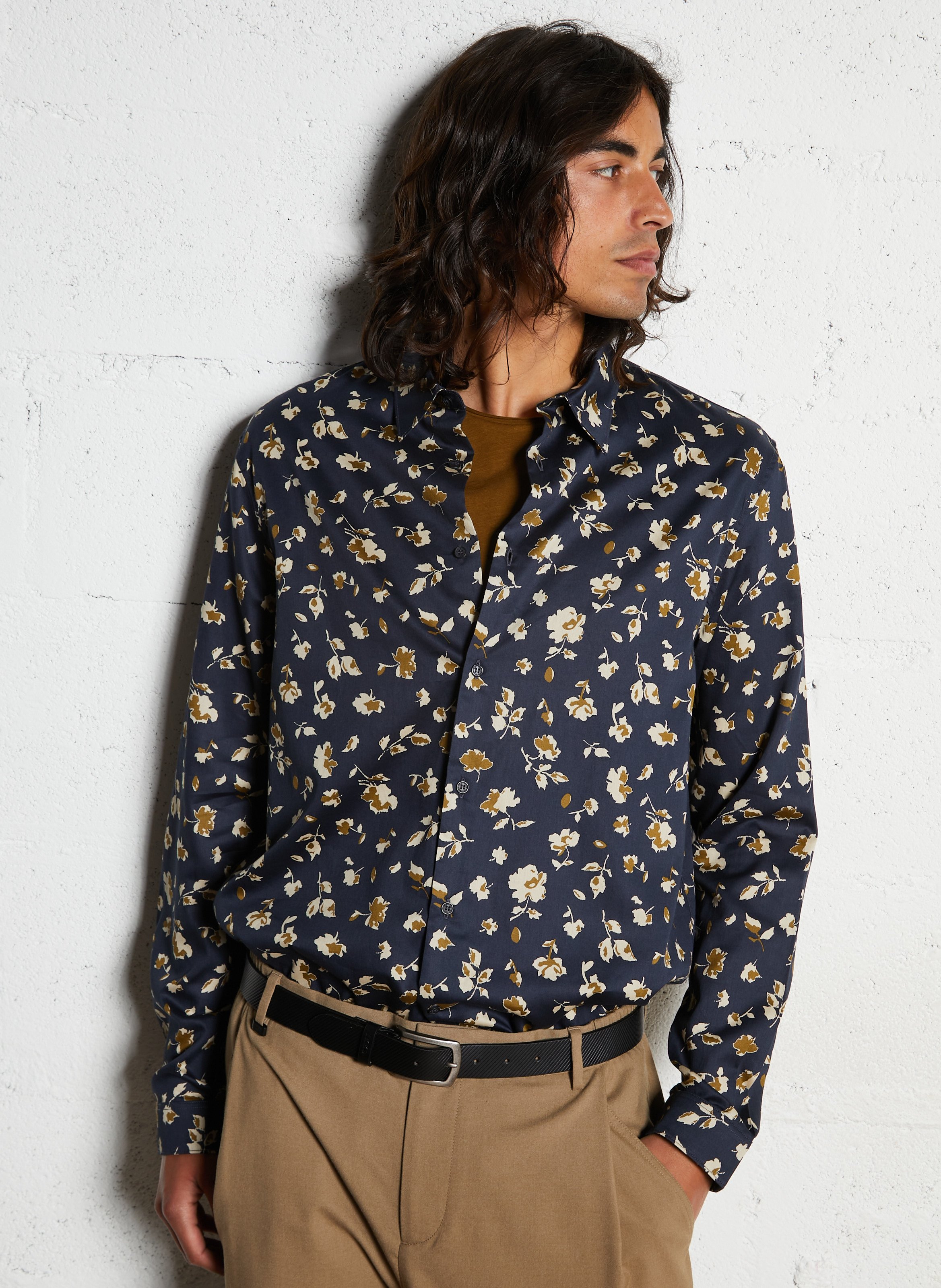 Chemise droite en coton imprimé IKKS Beige