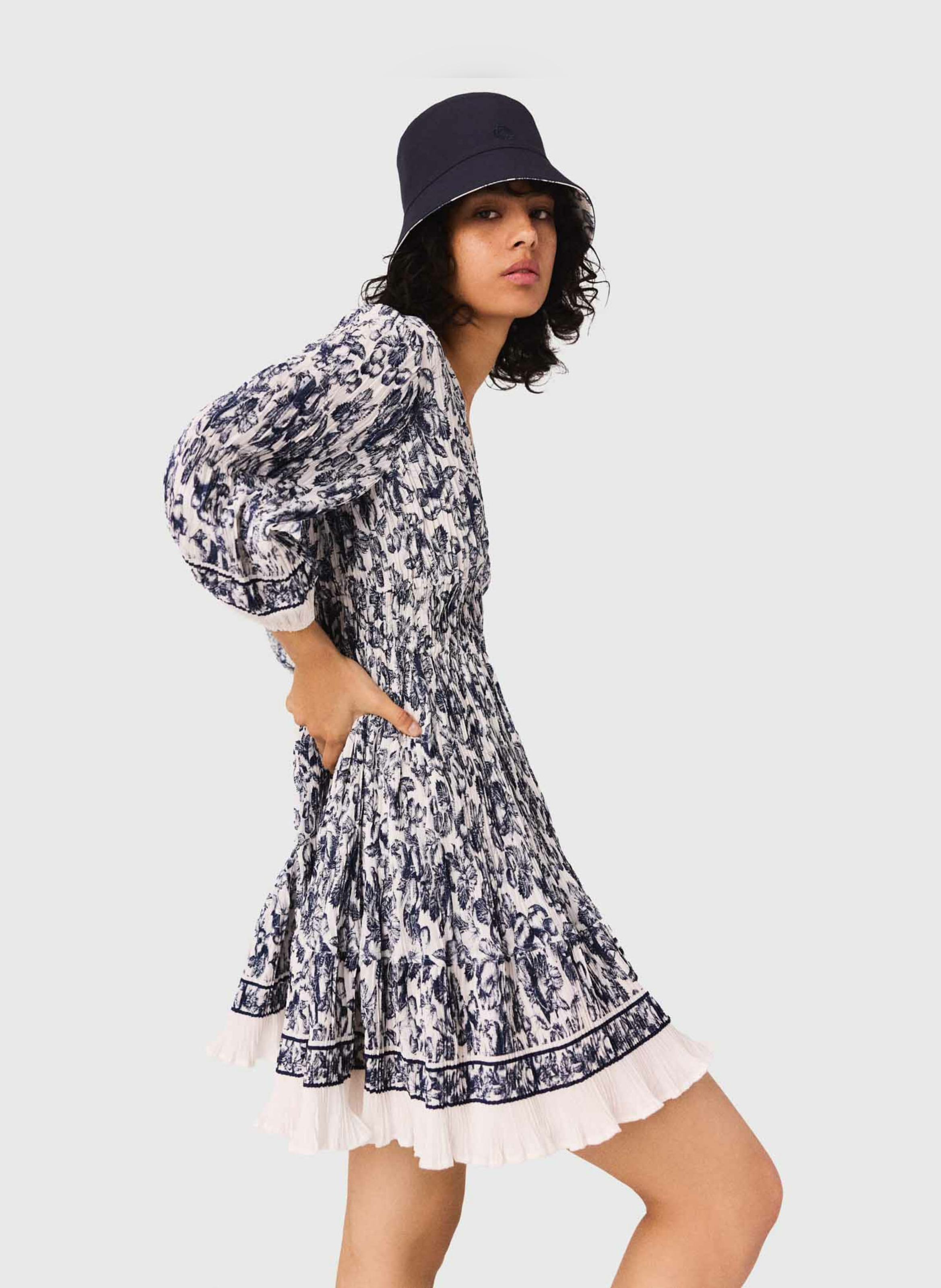 Robe courte col v à motifs MAJE Bleu