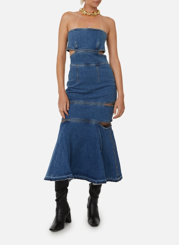 Denim dress with cut-outs Blue by ALEXANDER MCQUEEN ALEXANDER MCQUEEN Denim dress with cut-outs Blue
