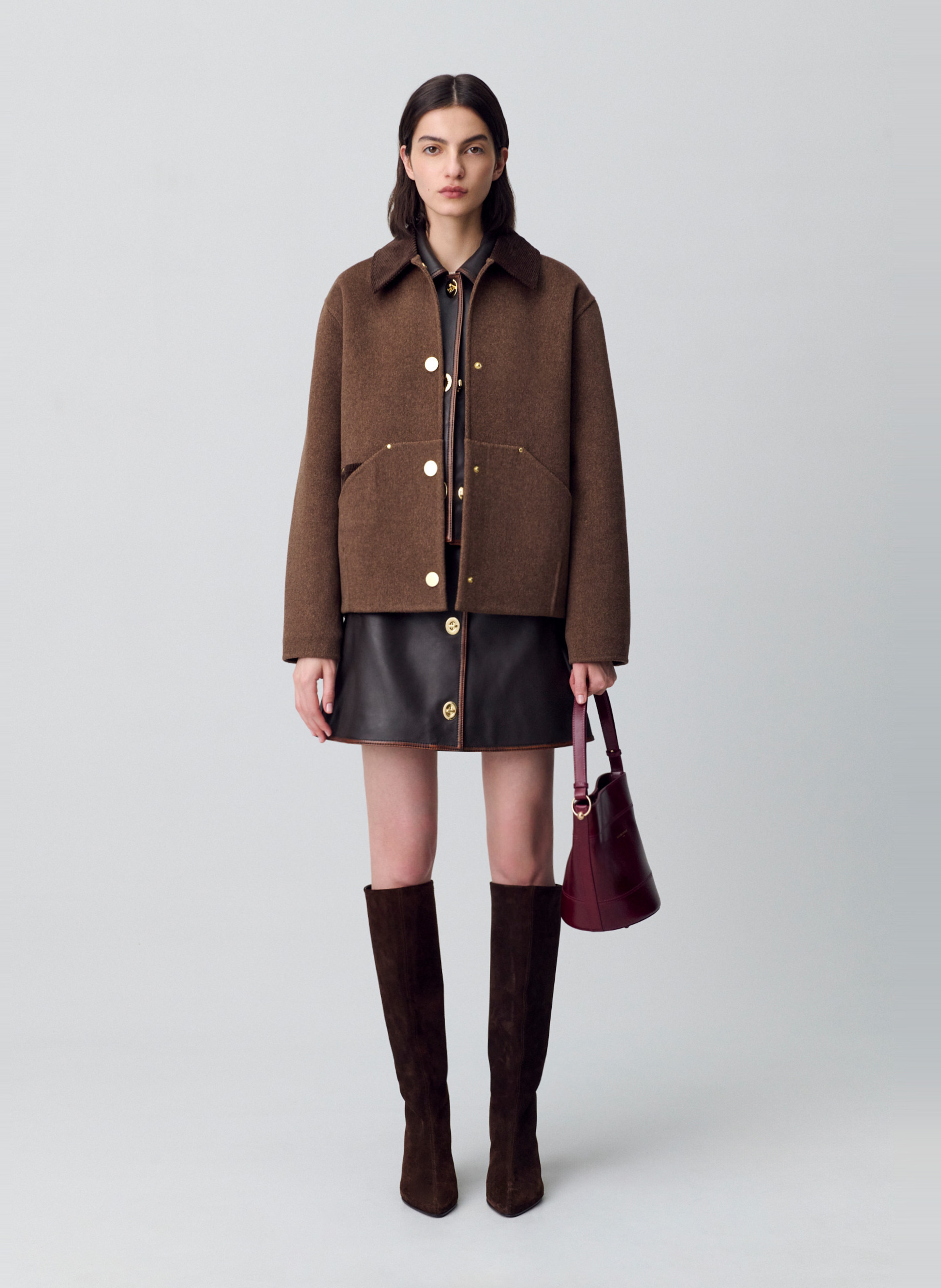 Manteau col chemise en laine mélangée gwenna CLAUDIE PIERLOT Marron