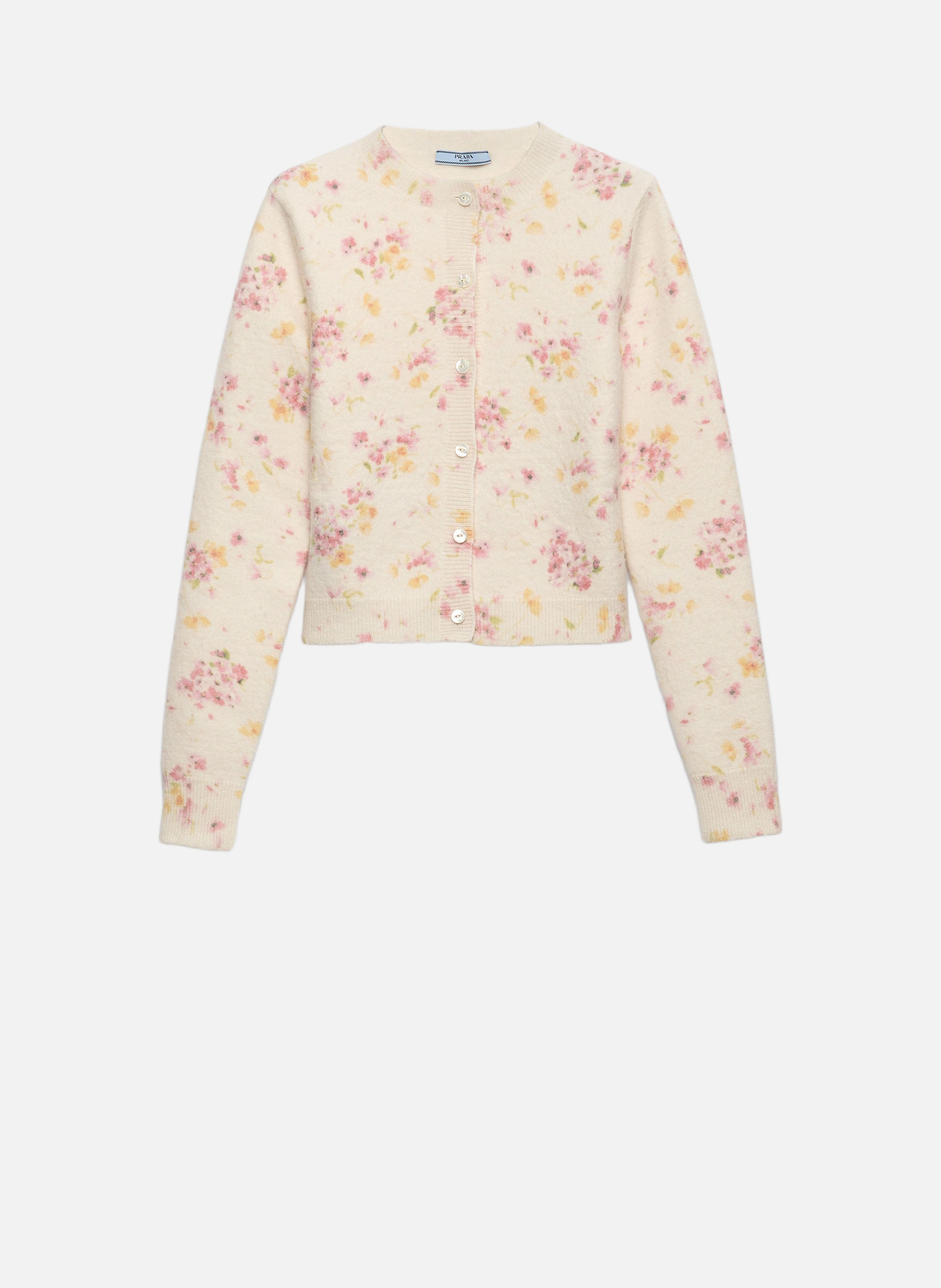 Cardigan en laine à imprimé floral PRADA Rose