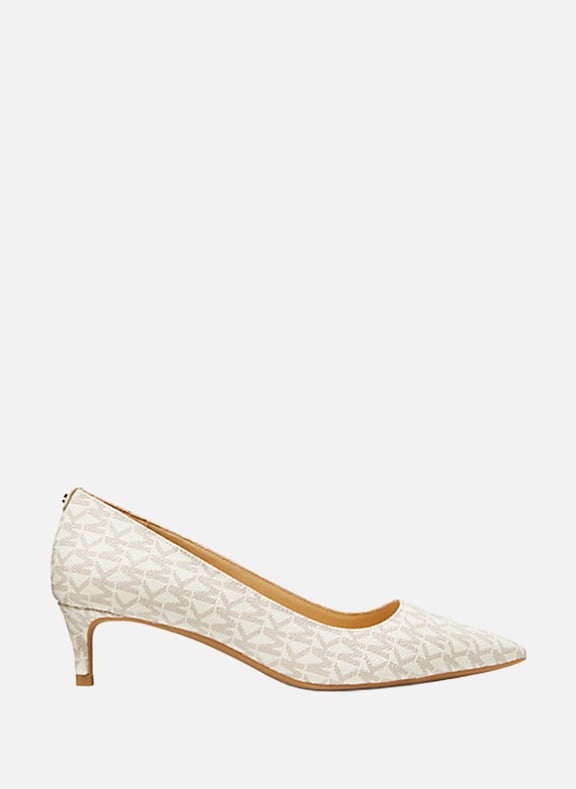 Monogram Heel Pumps White by MICHAEL KORS MICHAEL KORS Monogram Heel Pumps White
