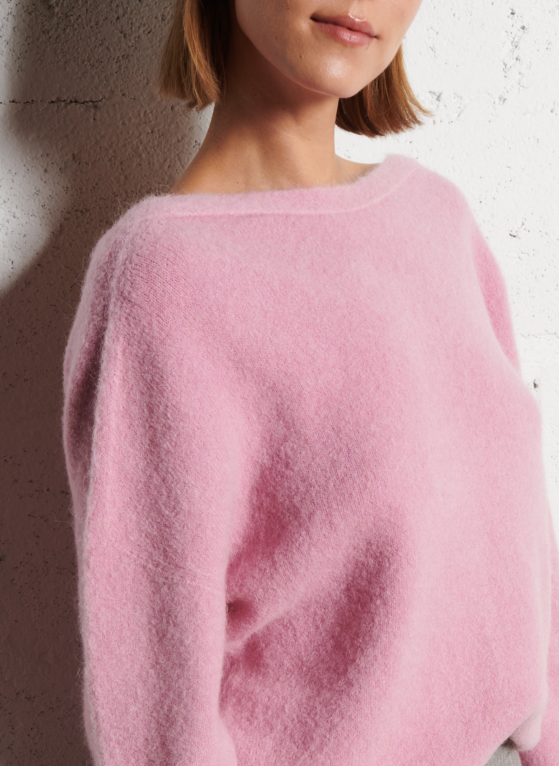 Gilet devant dos col v en laine mélangée IKKS Rose