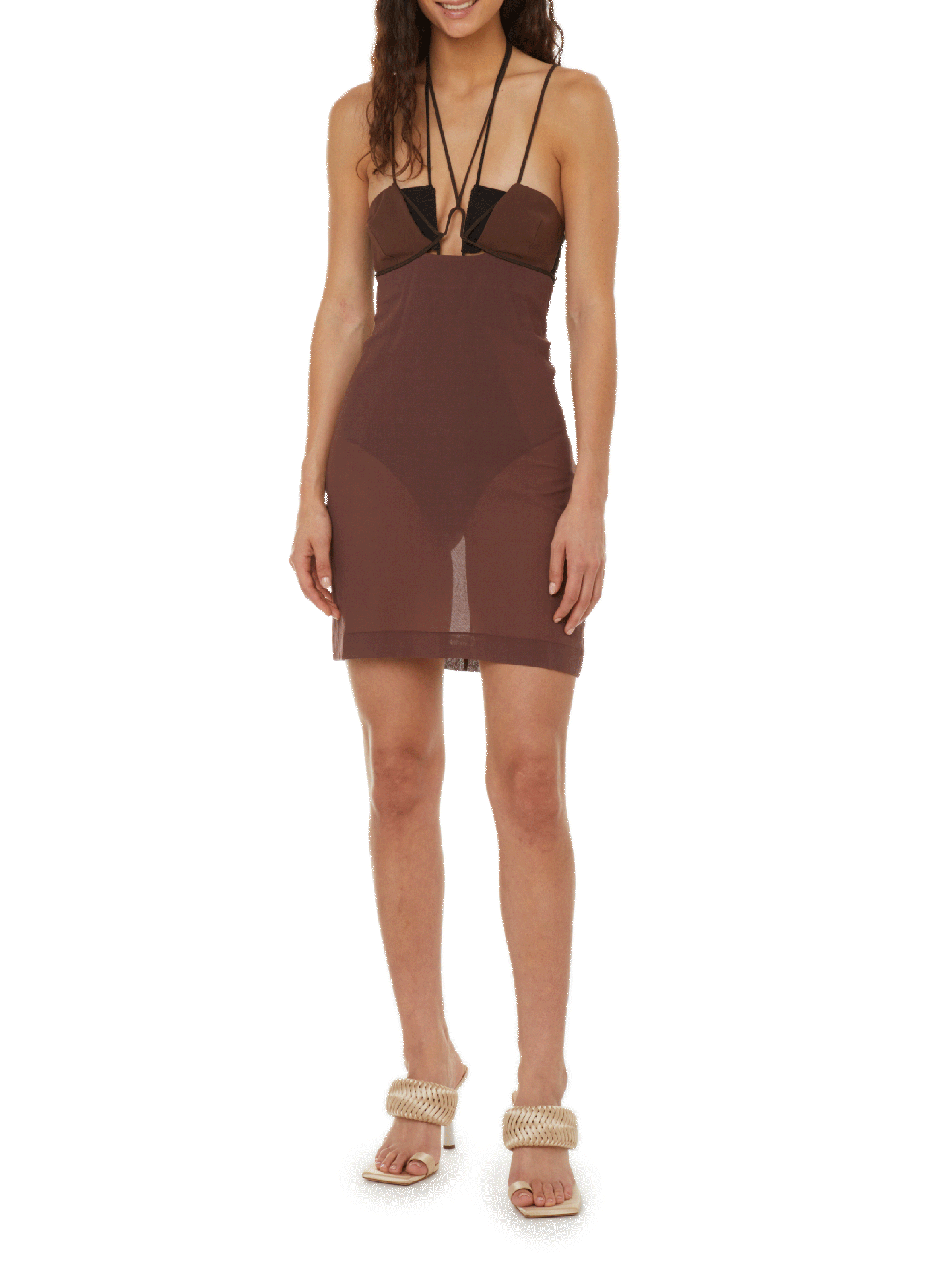 NENSI DOJAKA Sheer mini dress Brown