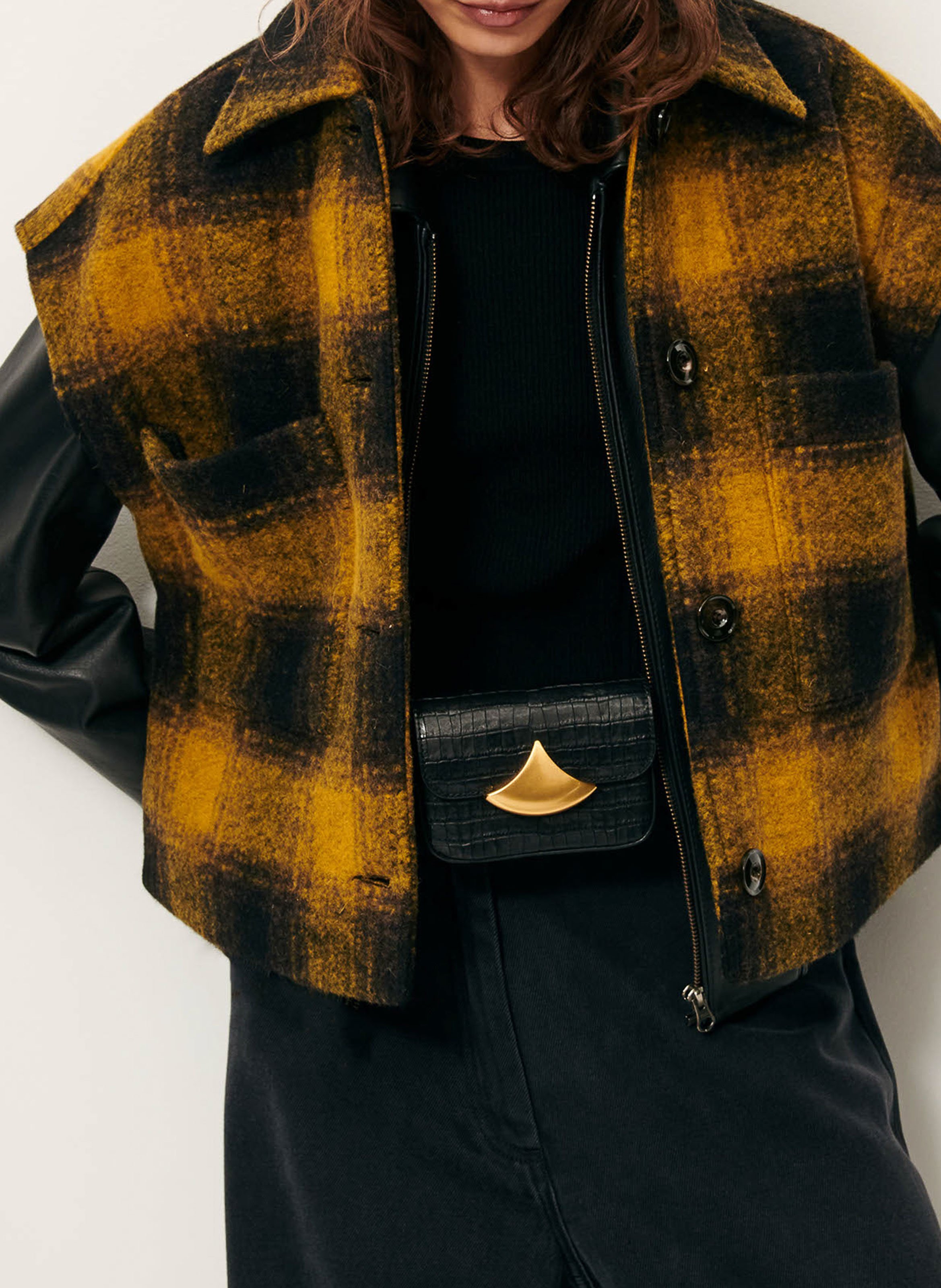 Veste col classique à carreaux en laine mélangée woodborn SESSUN Kaki