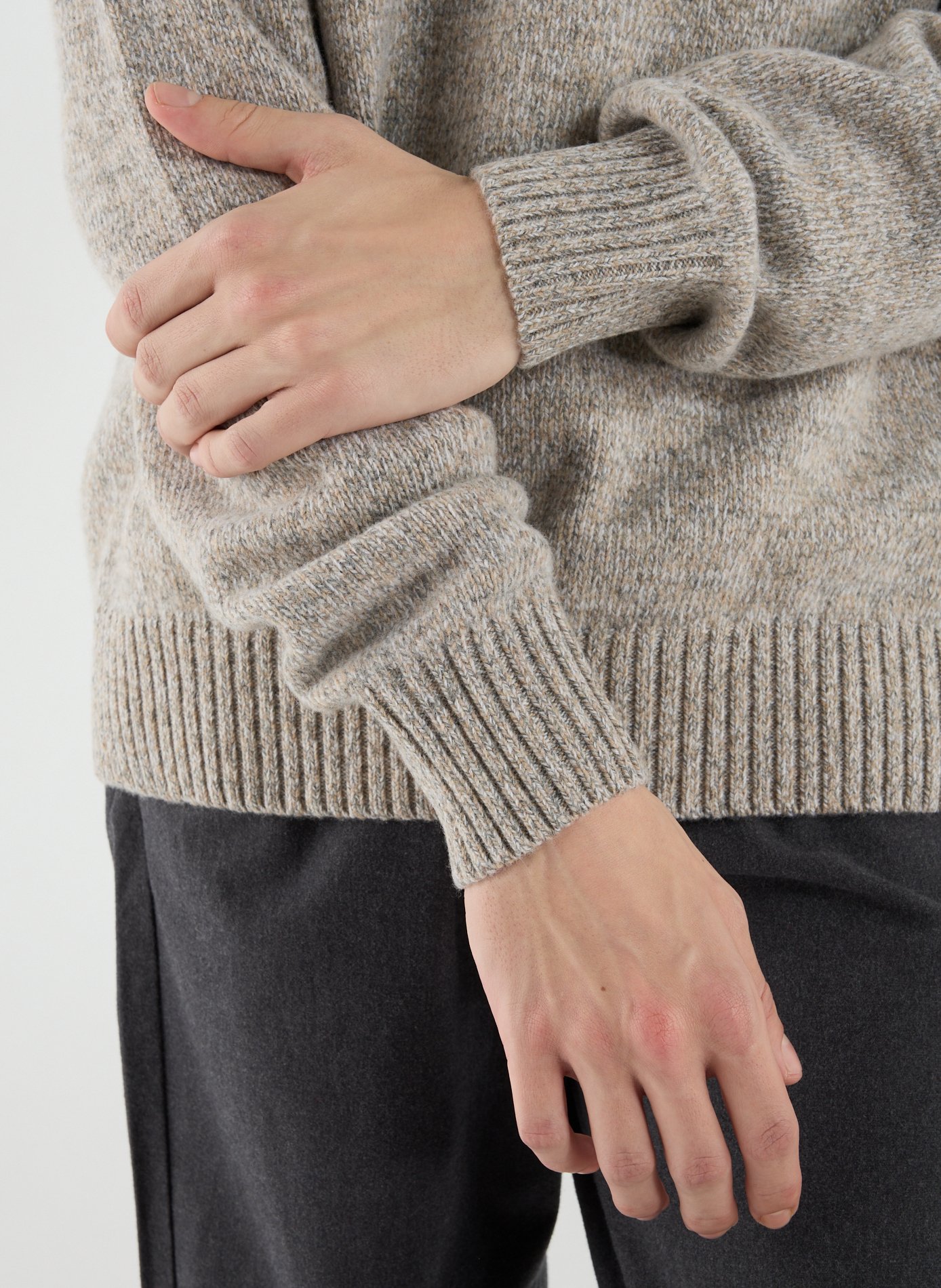 Pull côtelé à col rond en laine mérinos DOCKERS Beige