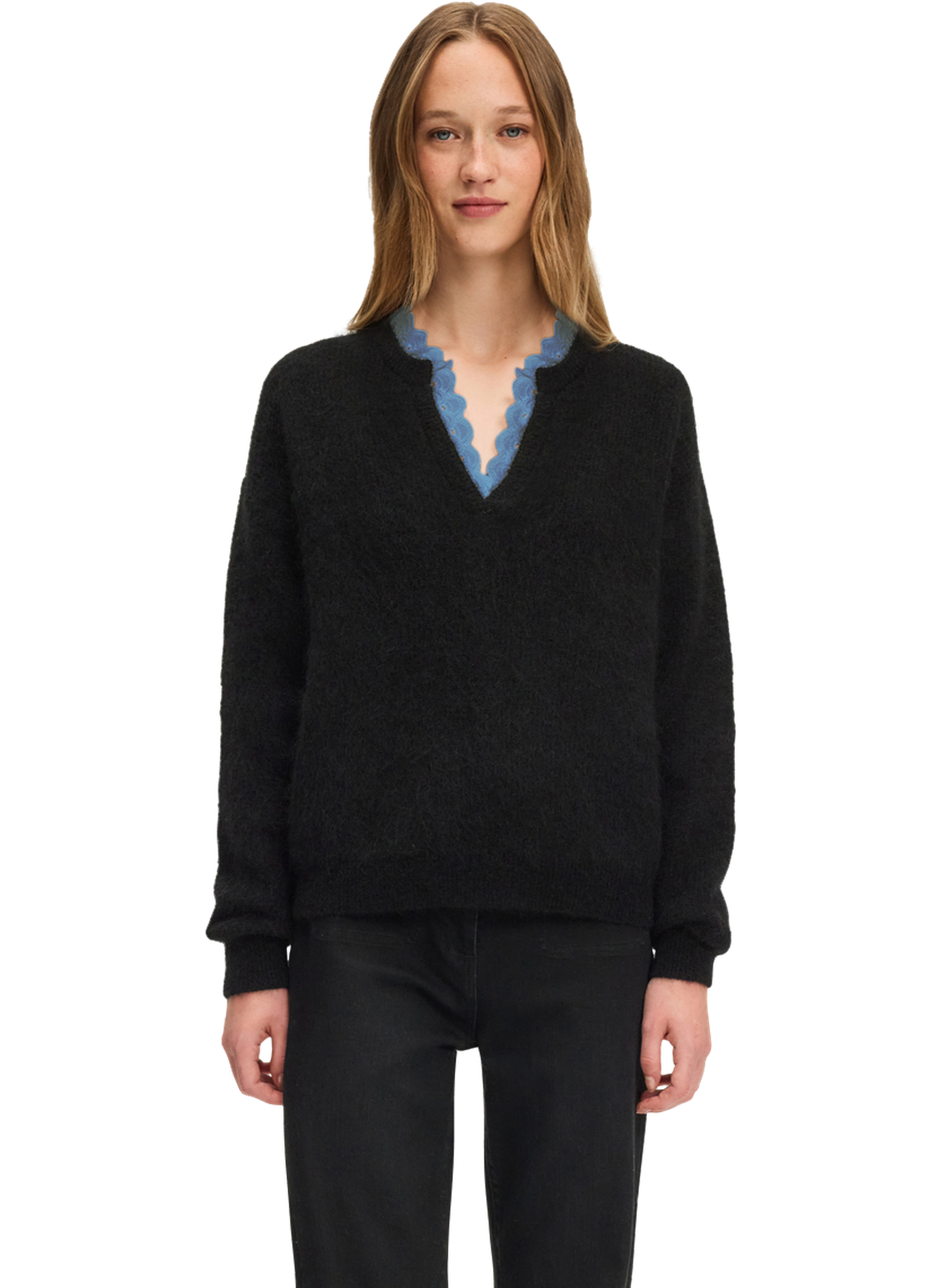 Pull à col en dentelle - eleonor  Noir