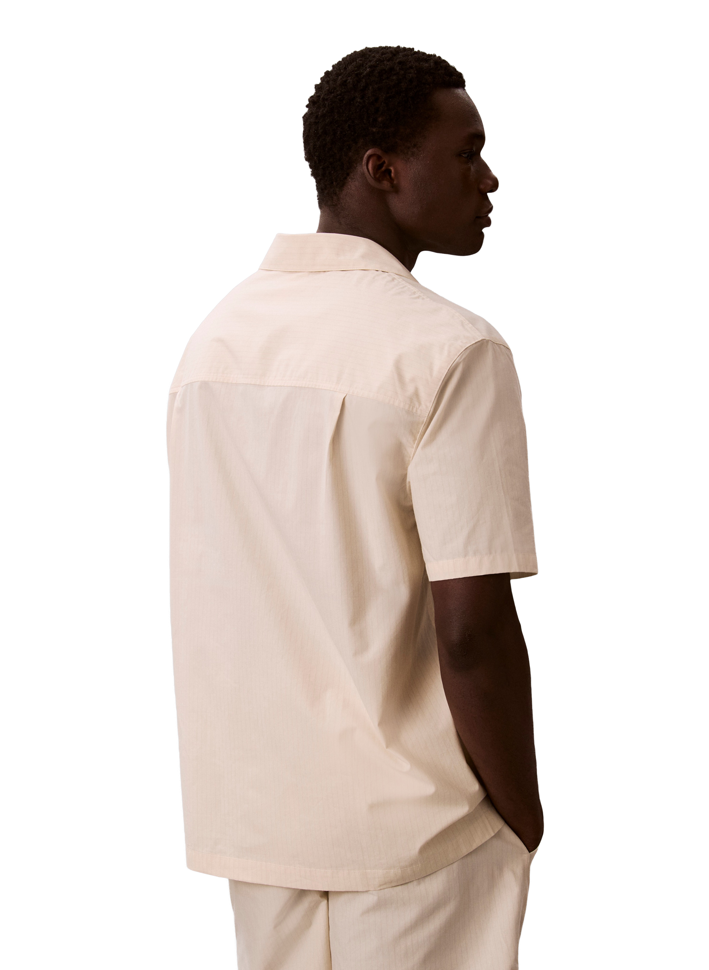 Chemise à manches courtes rayée en coton CALVIN KLEIN Blanc