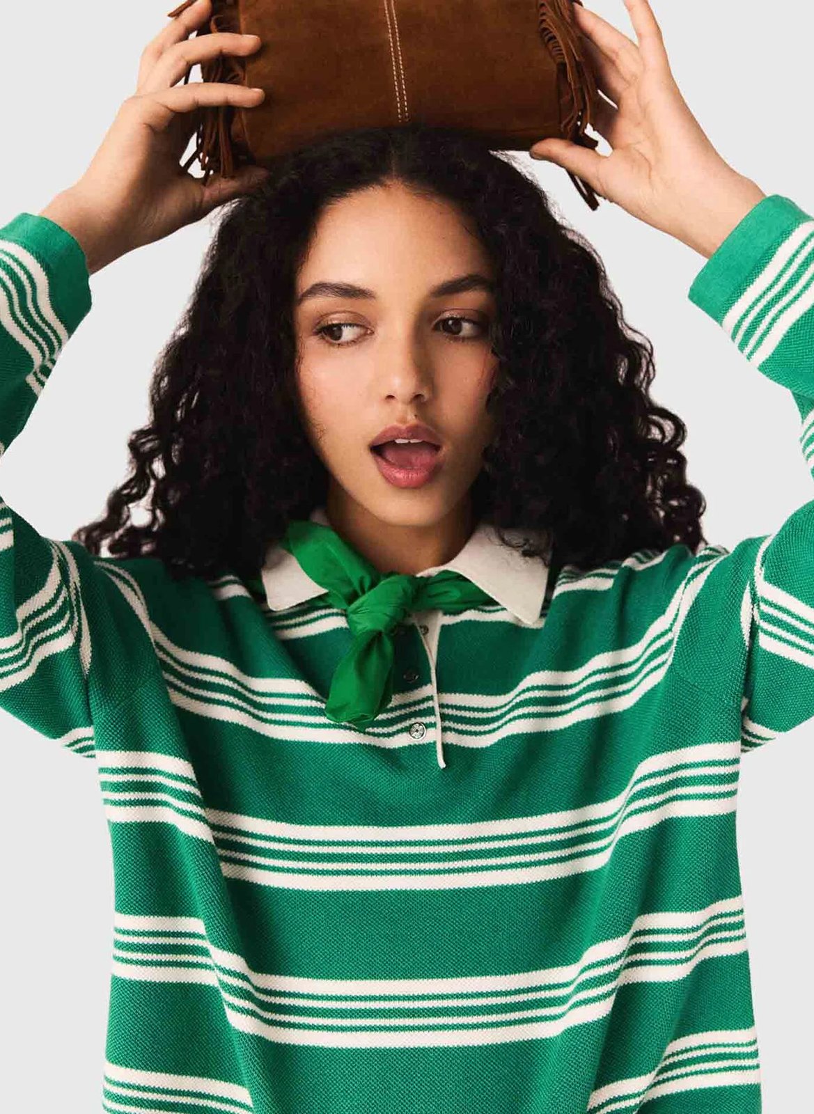 Polo manches longues à rayures MAJE Vert