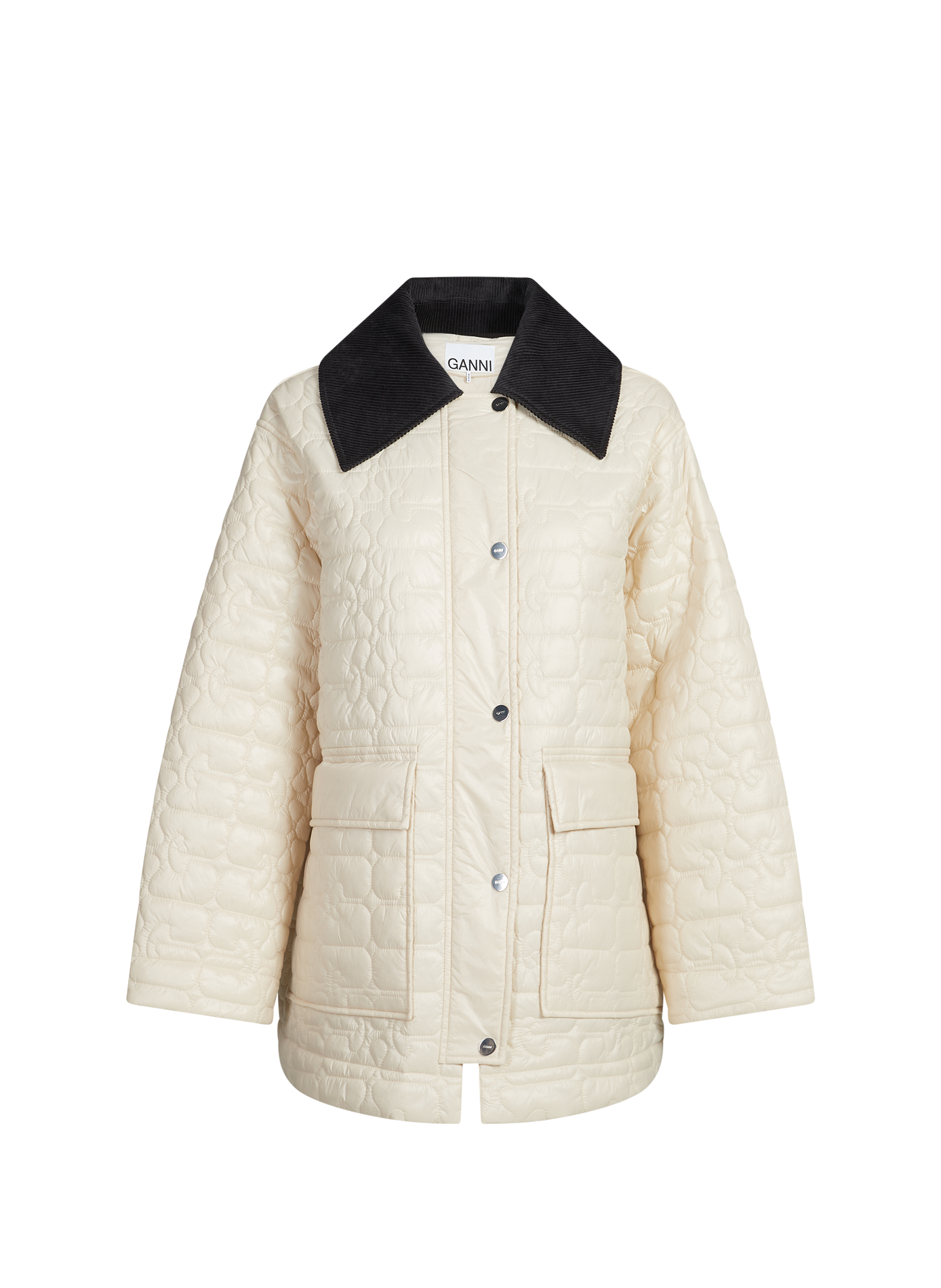 Jacket Padded Shiny Quilt with Contrast Collar GANNI Khaki