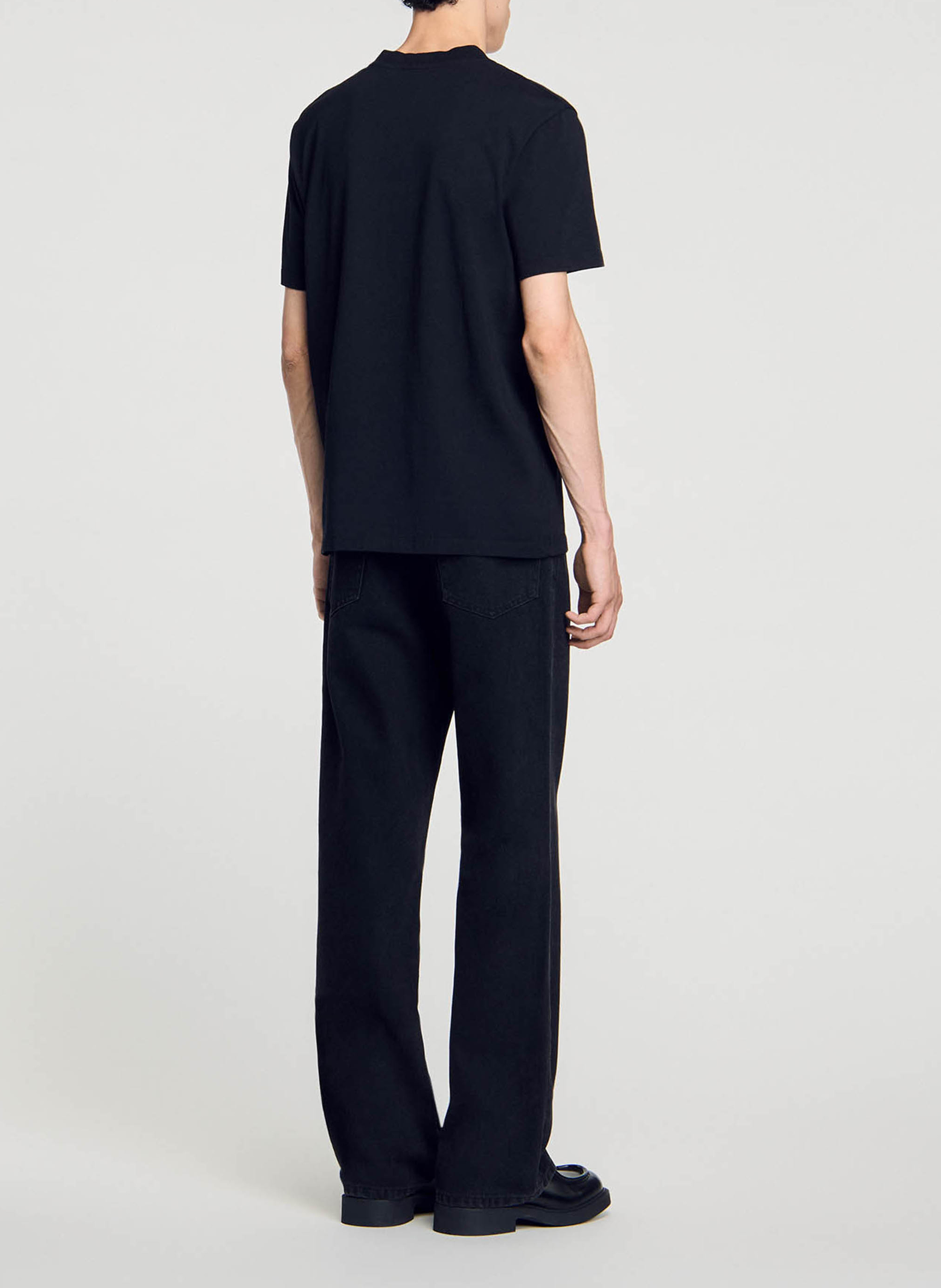 Tee-shirt col rond en coton SANDRO Noir