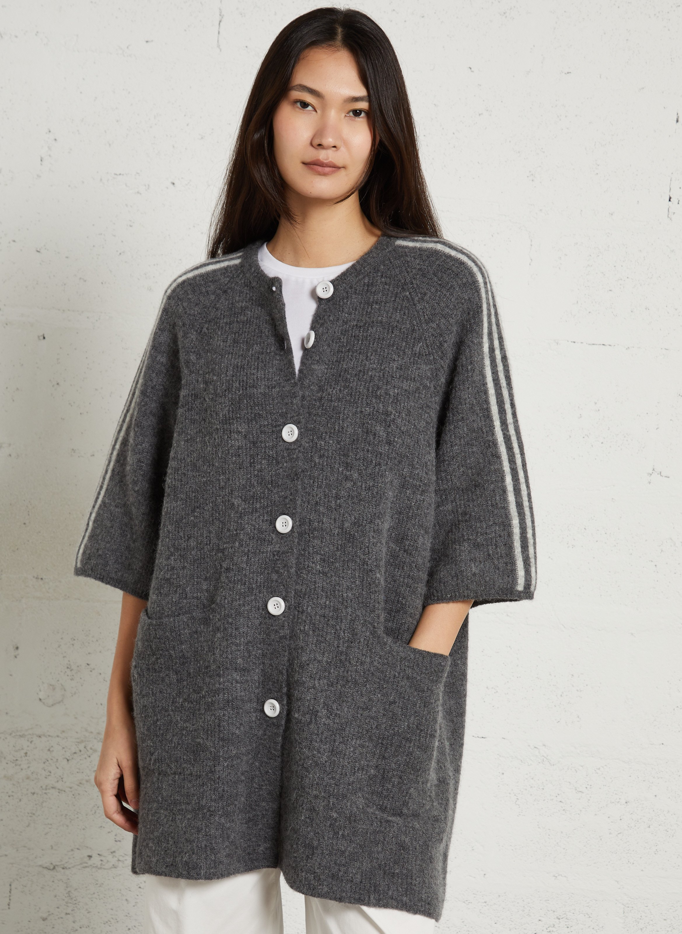 Gilet droit col rond en maille vitow AMERICAN VINTAGE Gris