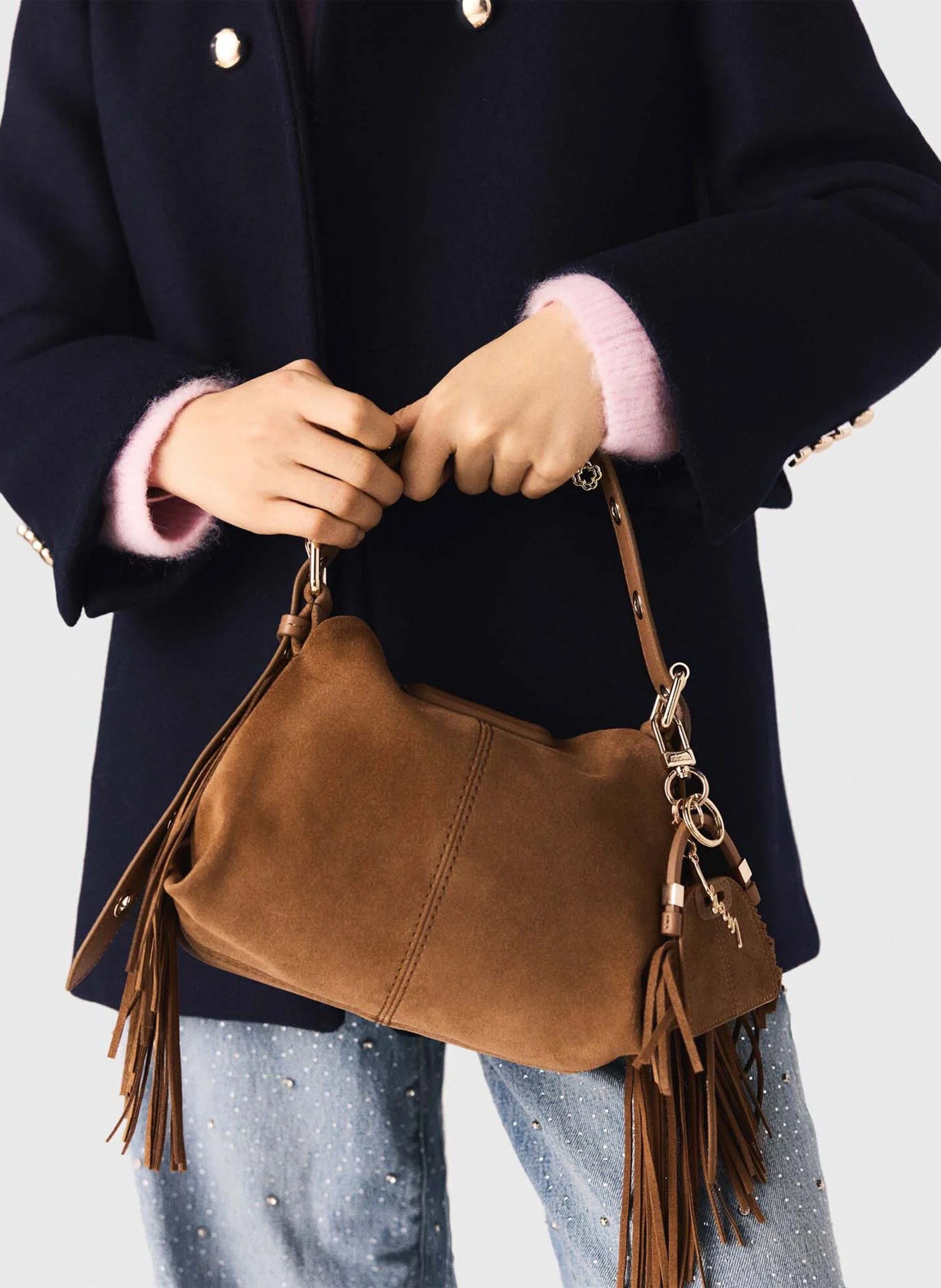 Sac bandoulière en cuir miss m mini MAJE Beige