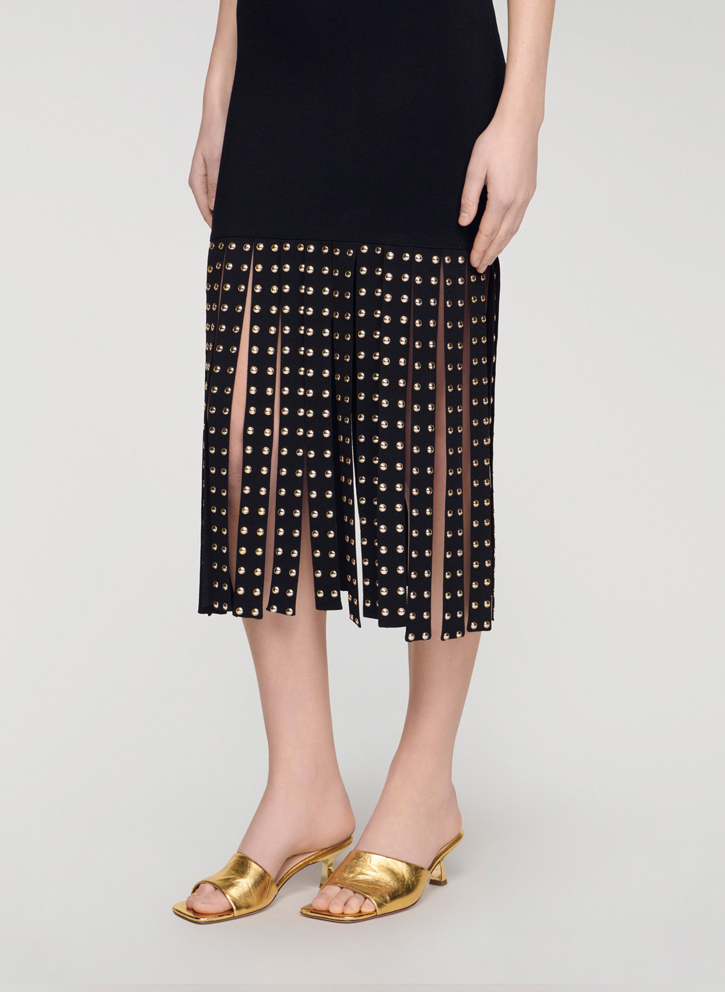 Mules brillantes carrées en cuir SANDRO Doré