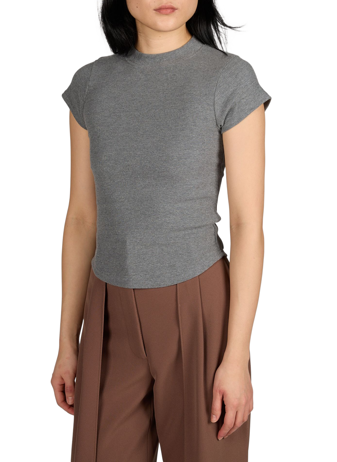 Cotton-blend round-neck T-shirt TOPSHOP Grey