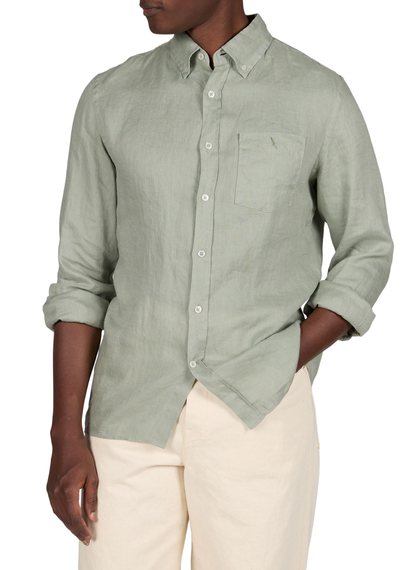 Chemise col américain en lin AIGLE Vert