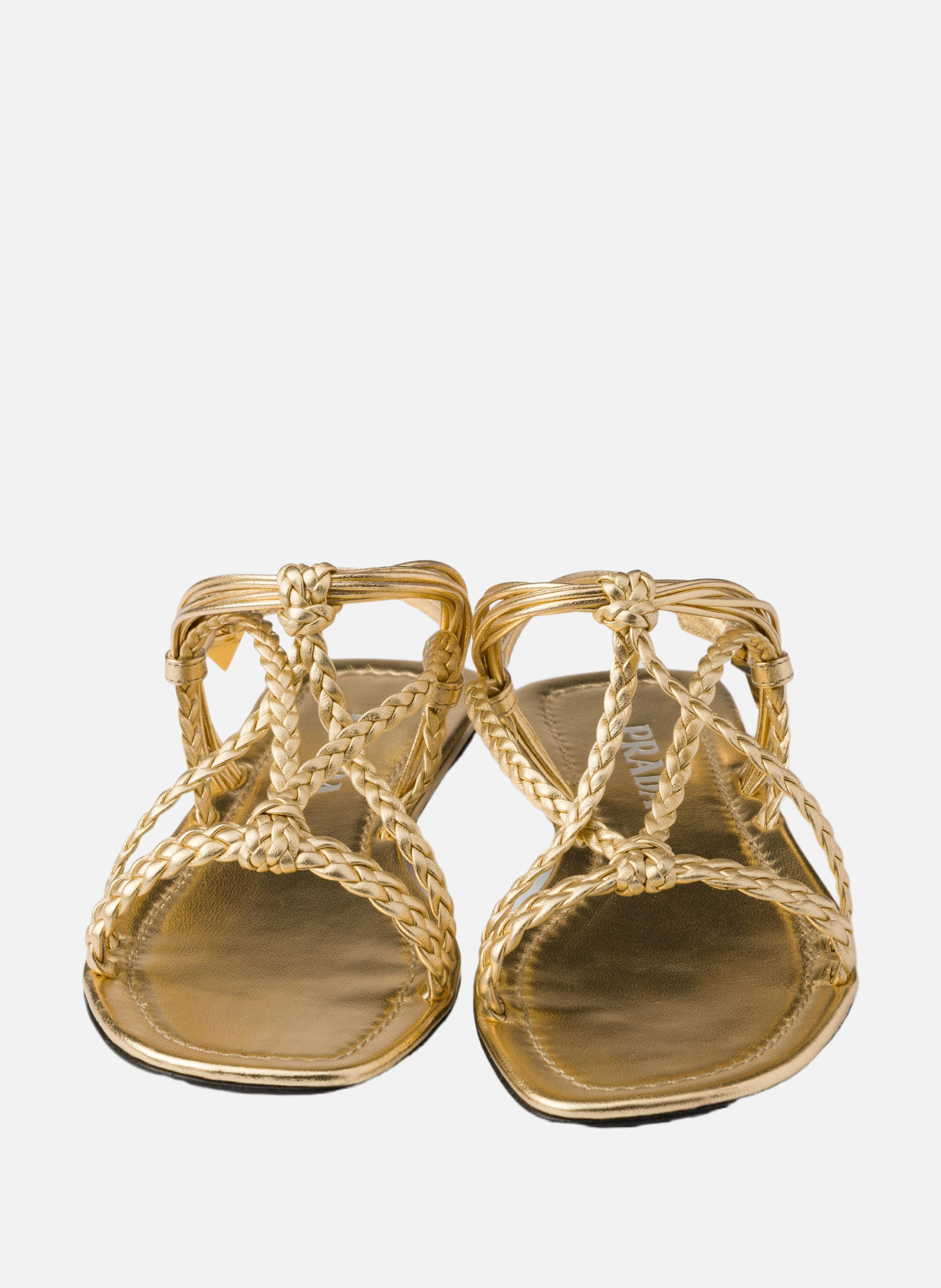 Sandales plates en cuir nappa mordoré PRADA Argent