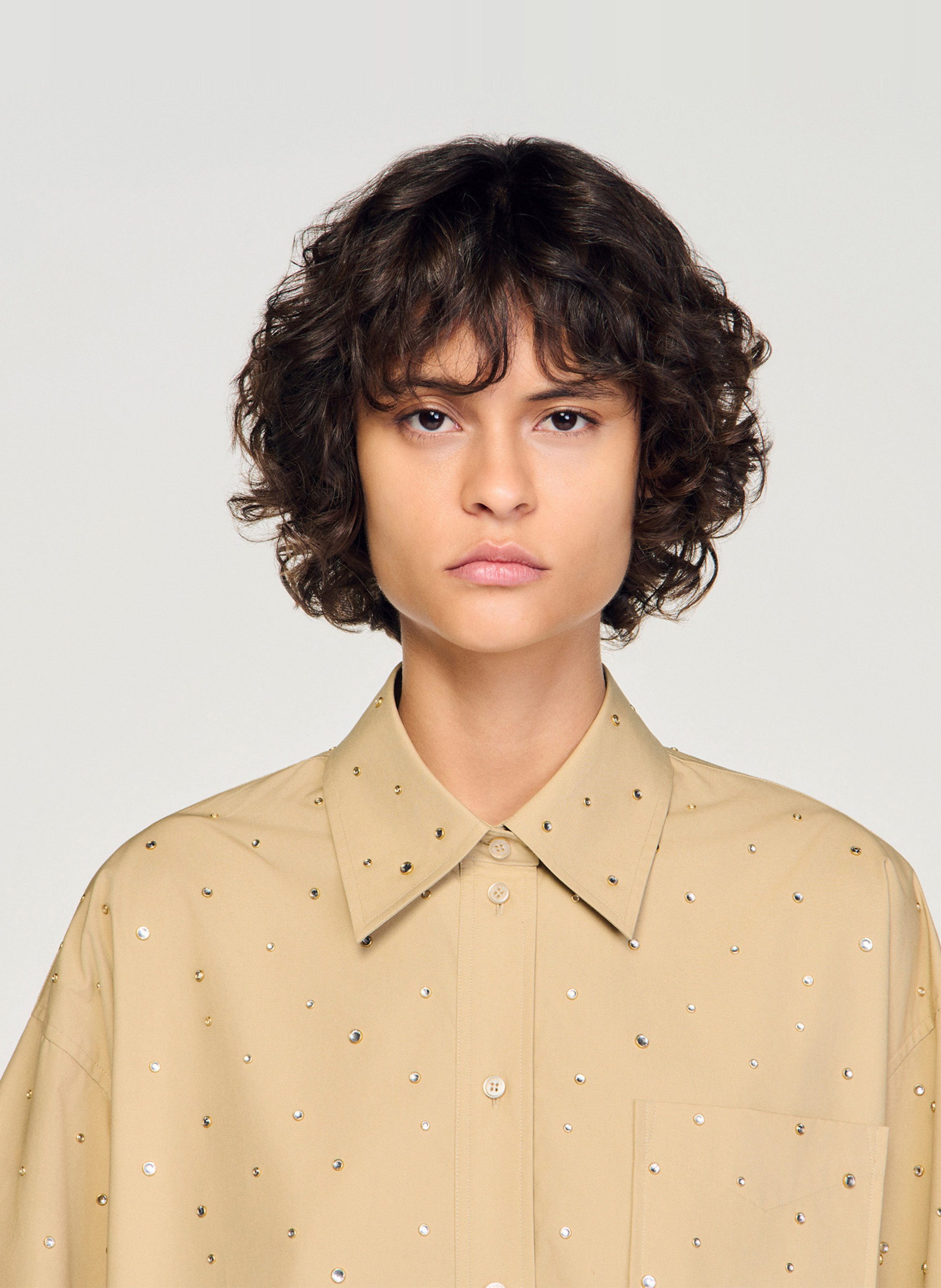 Chemise ample courte à strass SANDRO Beige