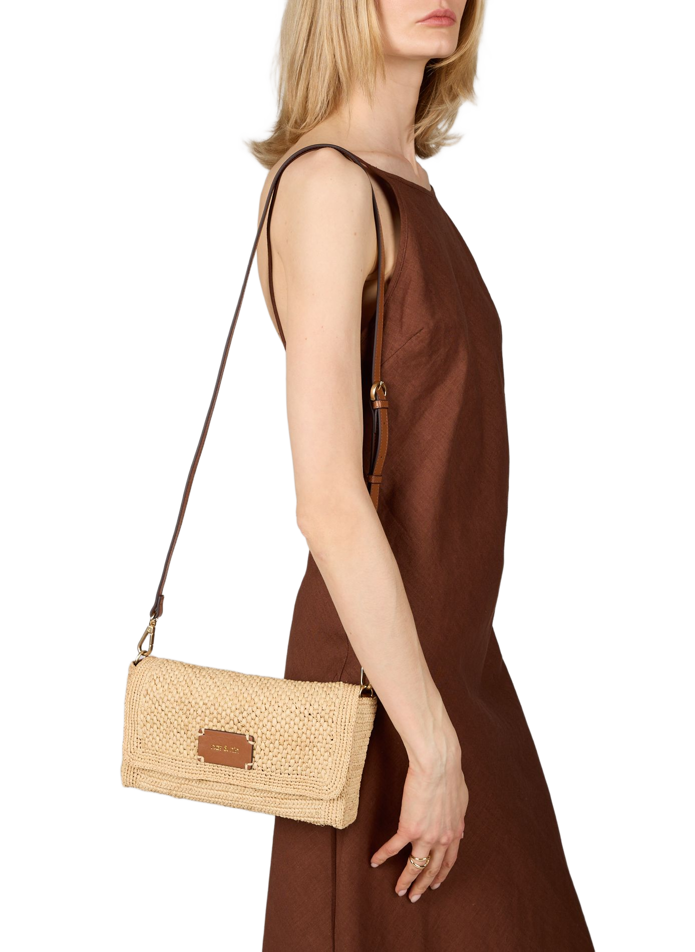 Raffia and leather shoulder bag NAT & NIN Brown