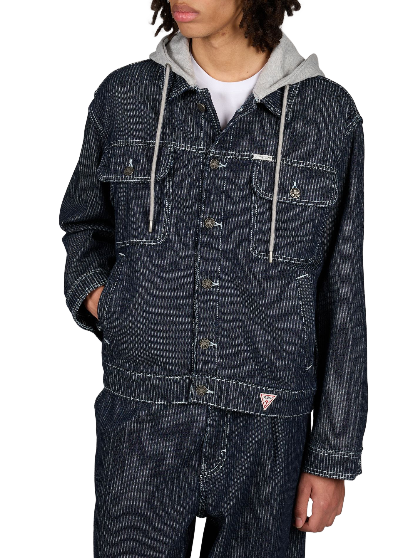 Veste à rayures avec capuche contrastante en coton GUESS Bleu