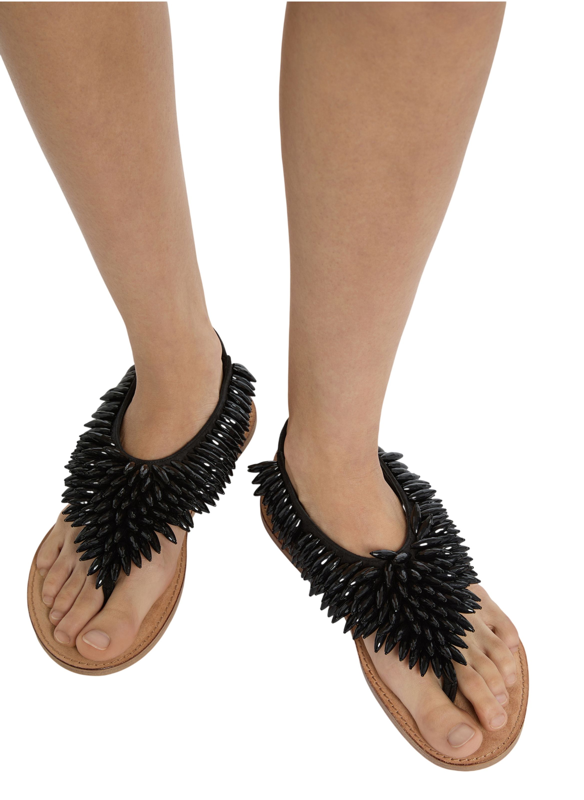 Sandales plates en cuir suédé et perles BALMAIN Noir
