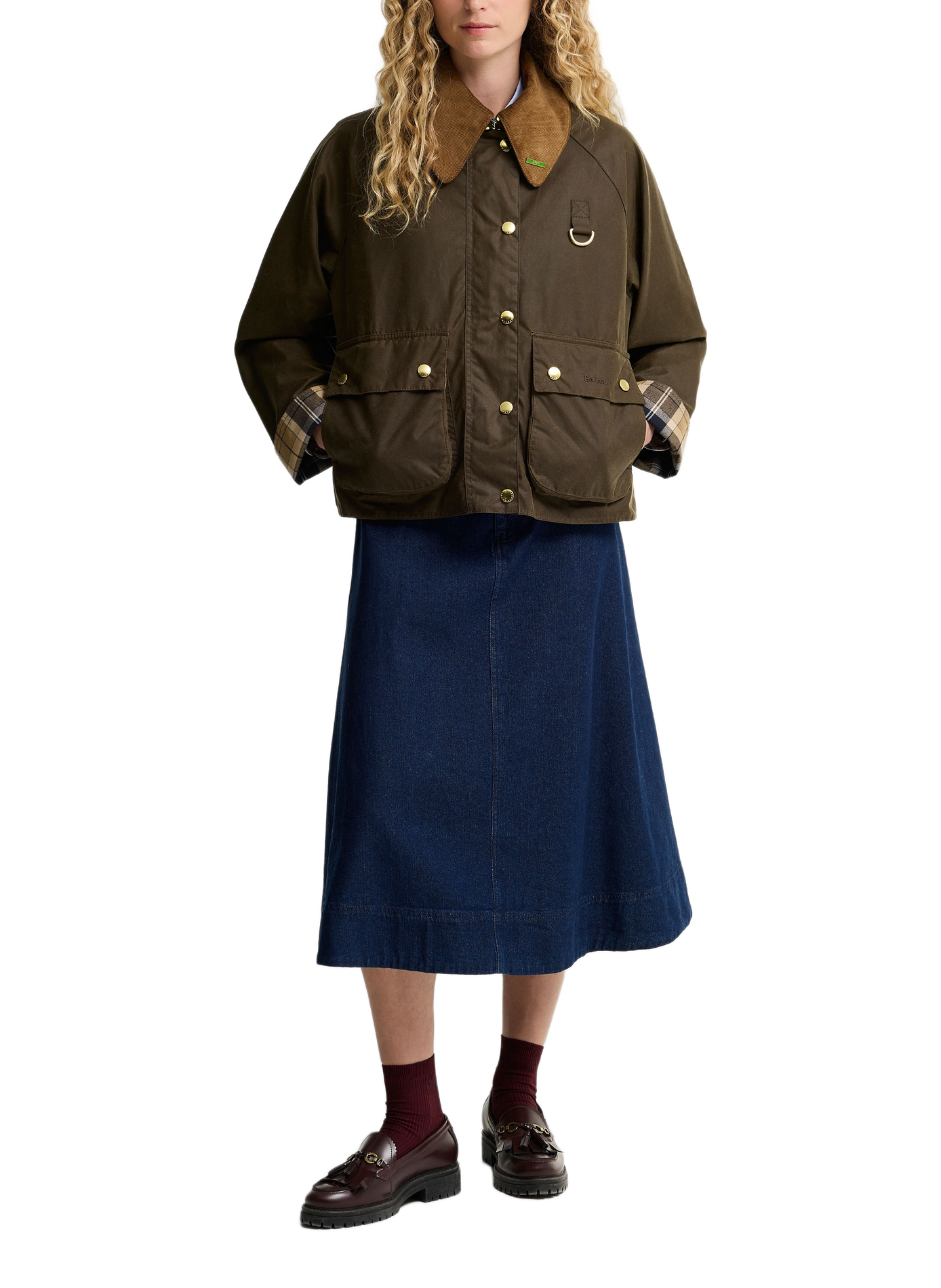 Veste droite col velours en coton BARBOUR Marron