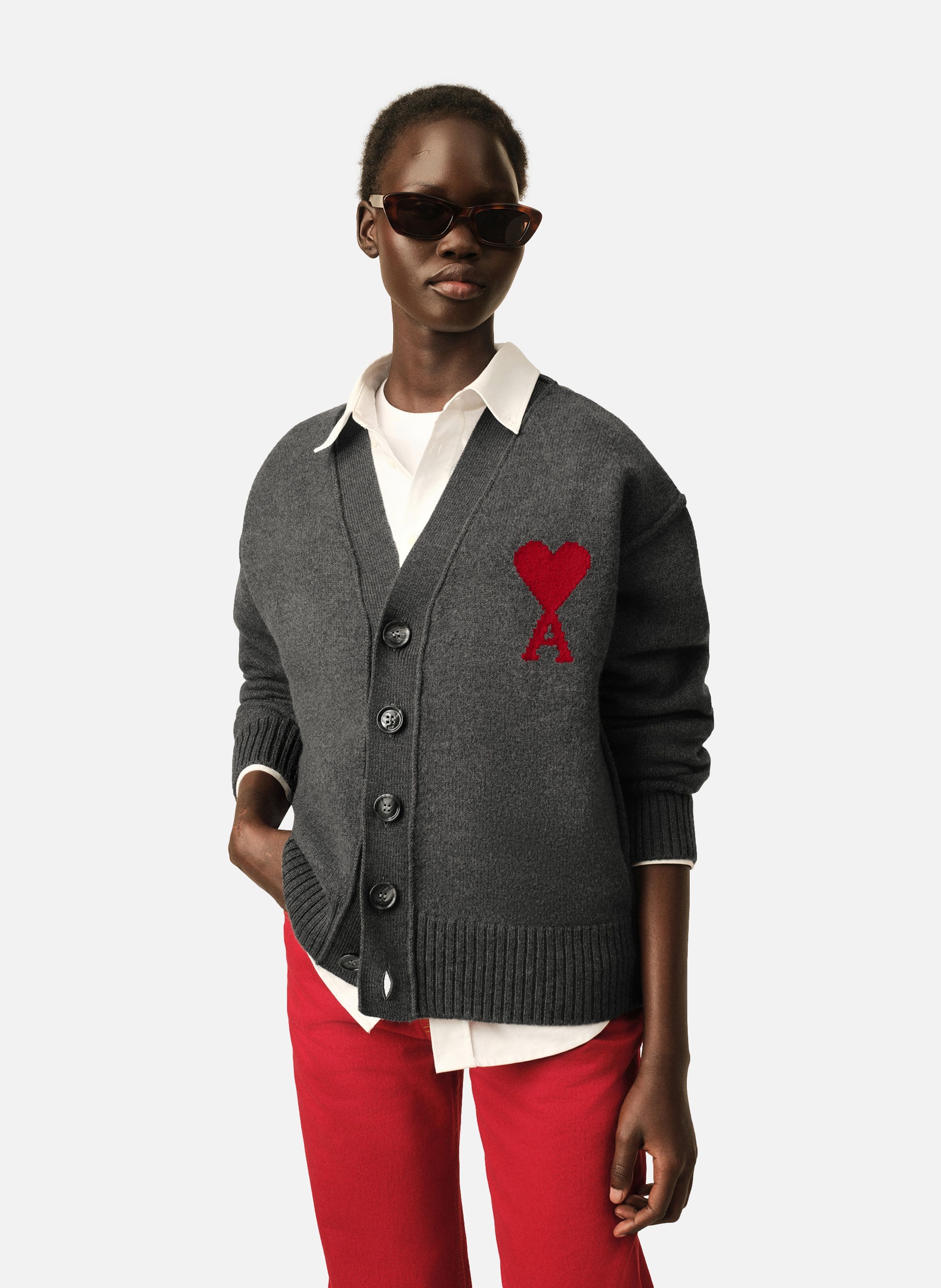 Cardigan unisexe en laine ami de coeur | Gris AMI PARIS Femme