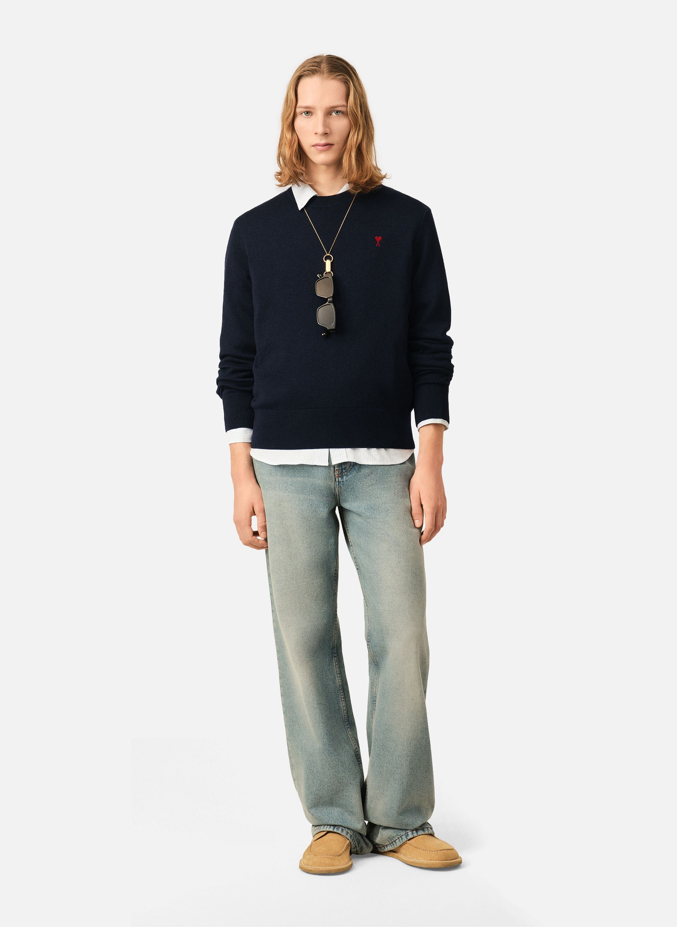 Pull col rond ami de coeur en laine AMI PARIS Bleu