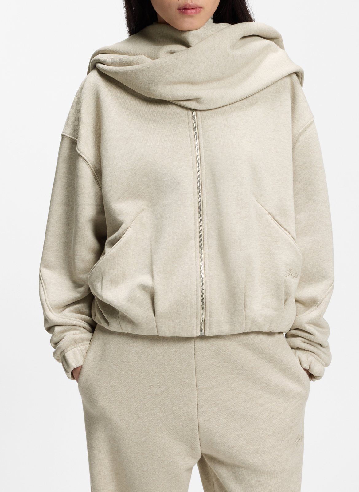 Sweat-shirt à écharpe amovible en coton mélangé BOSS Kaki