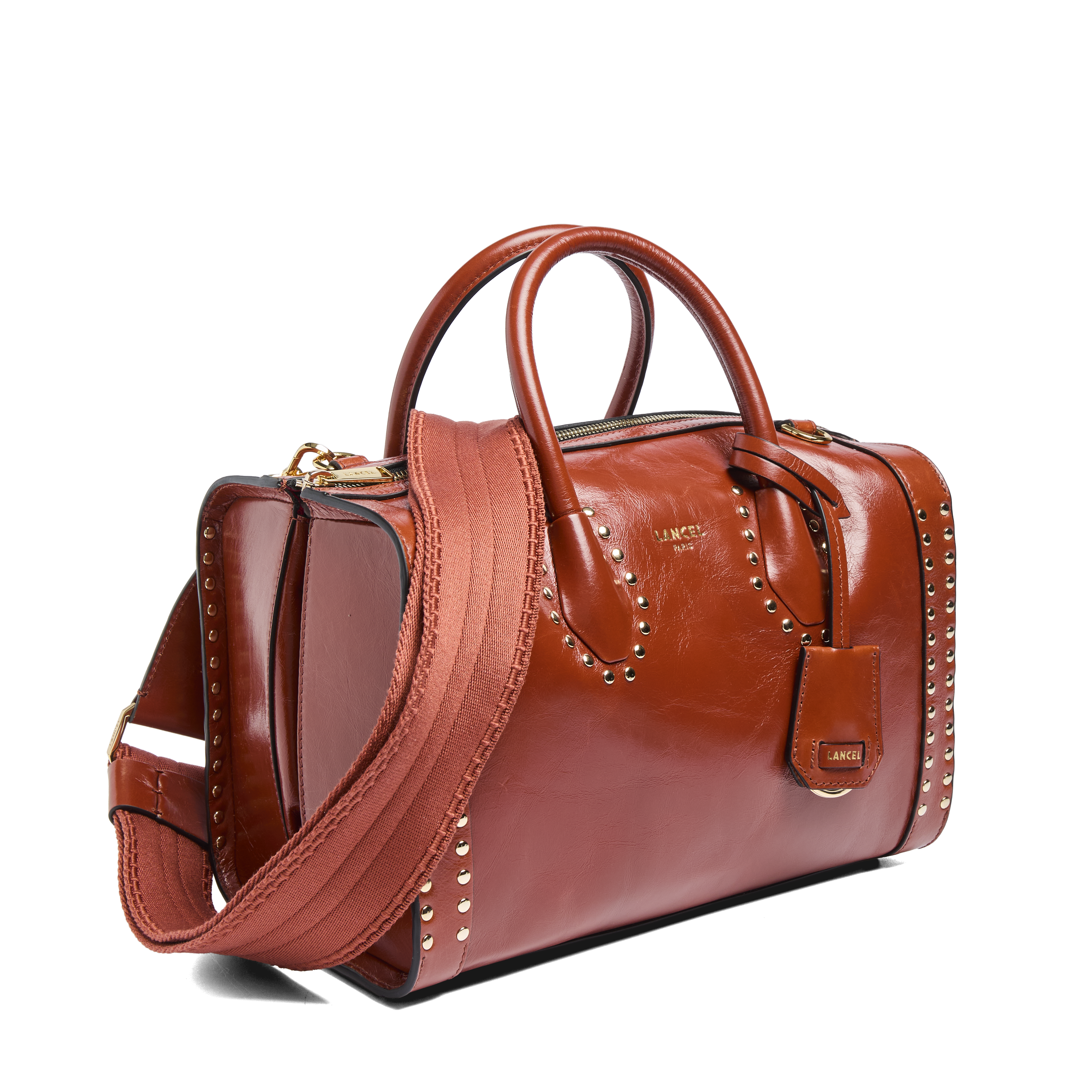 Bowlingtas m - chique, vintage kalfsleer met studs LANCEL Rood