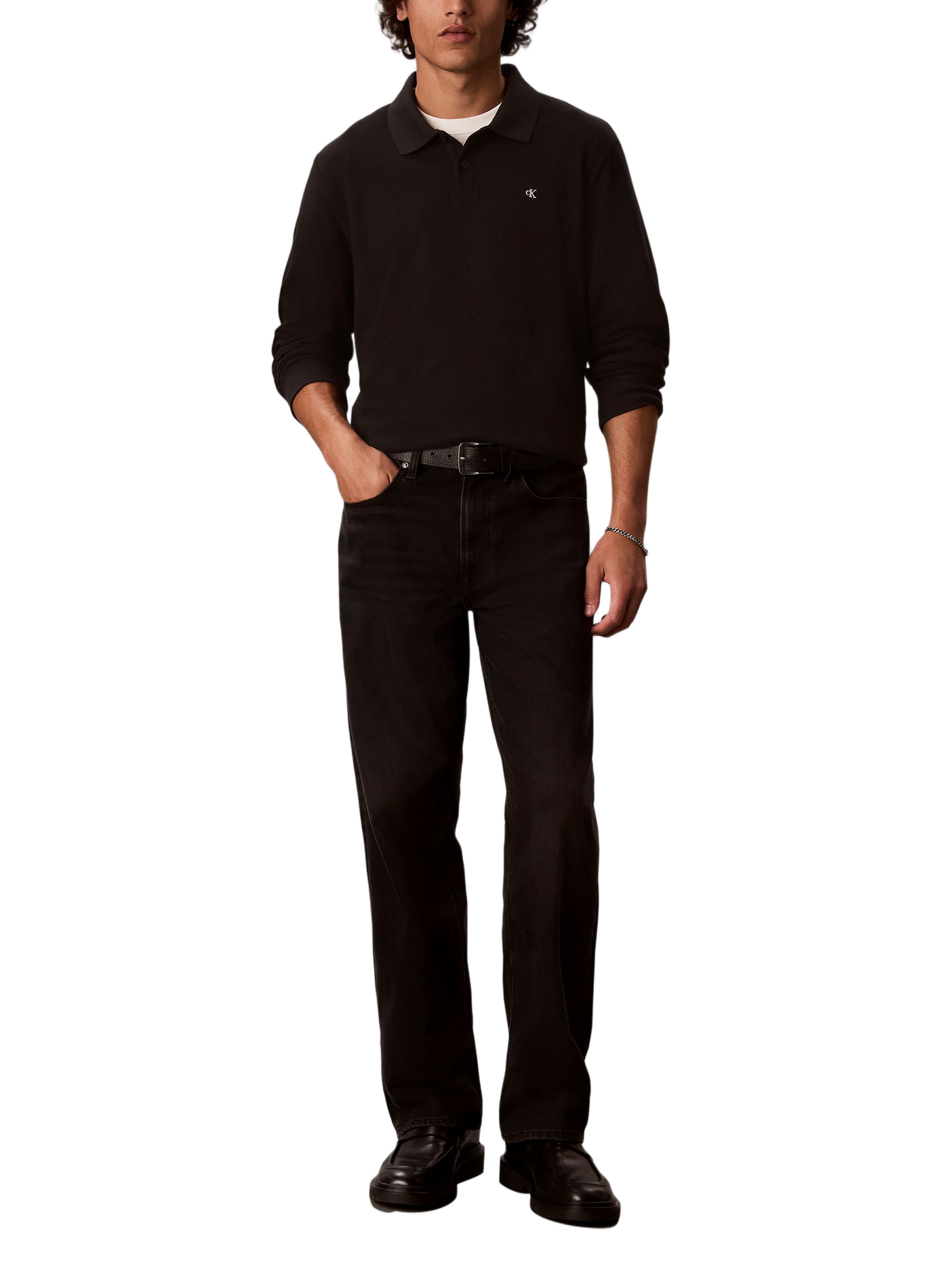 Polo manches longues en coton CALVIN KLEIN Noir