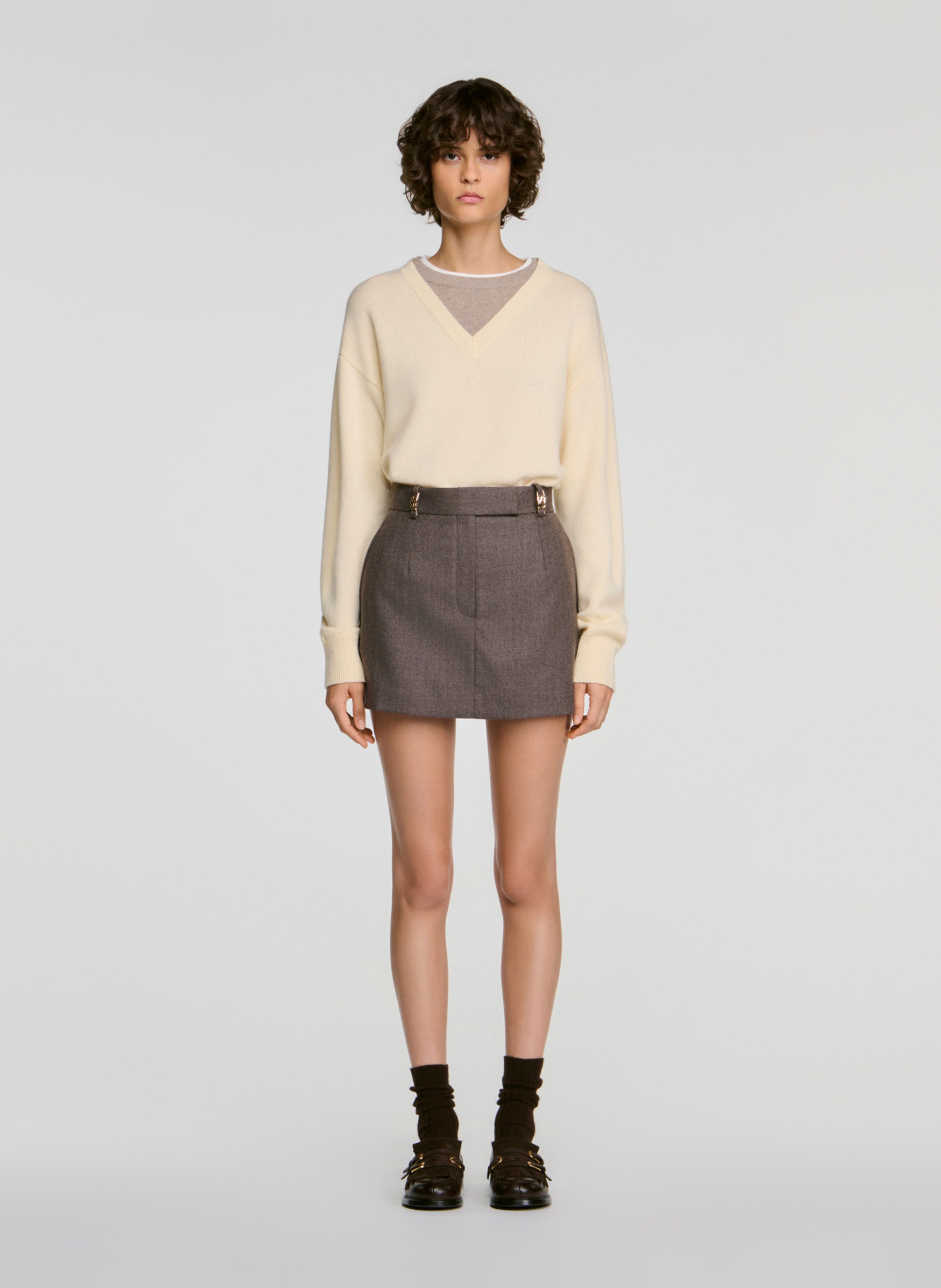 Jupe-short droite en laine SANDRO Beige